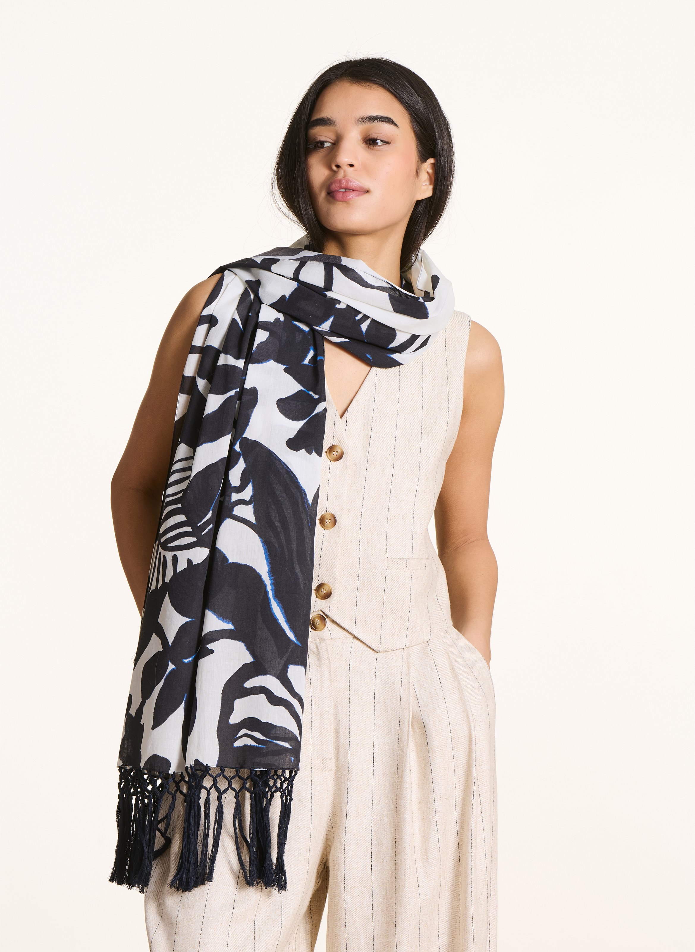 Cotton scarf LA FEE MARABOUTEE Black