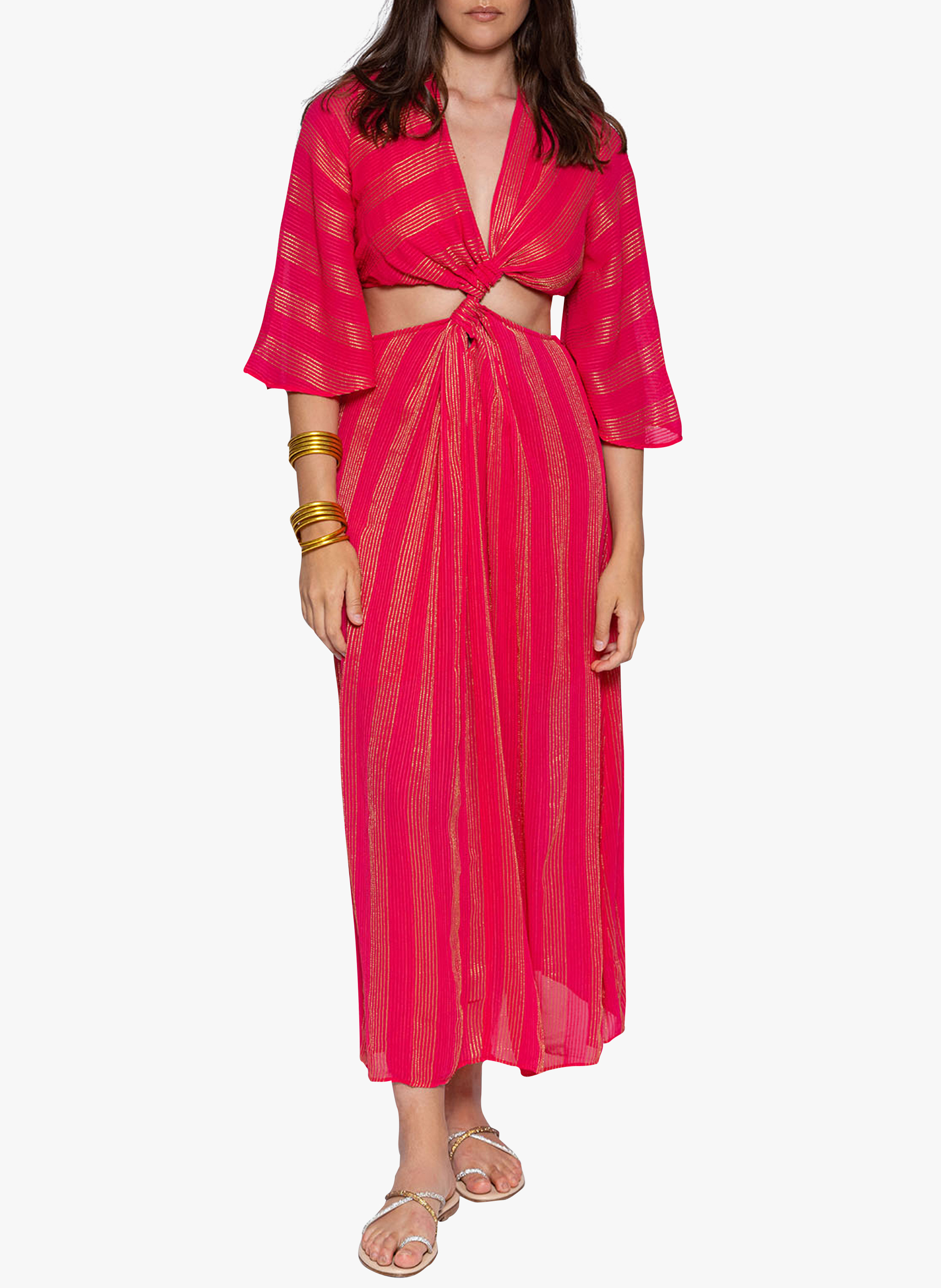 Robe longue col V avec ouvertures  SUNDRESS Rose