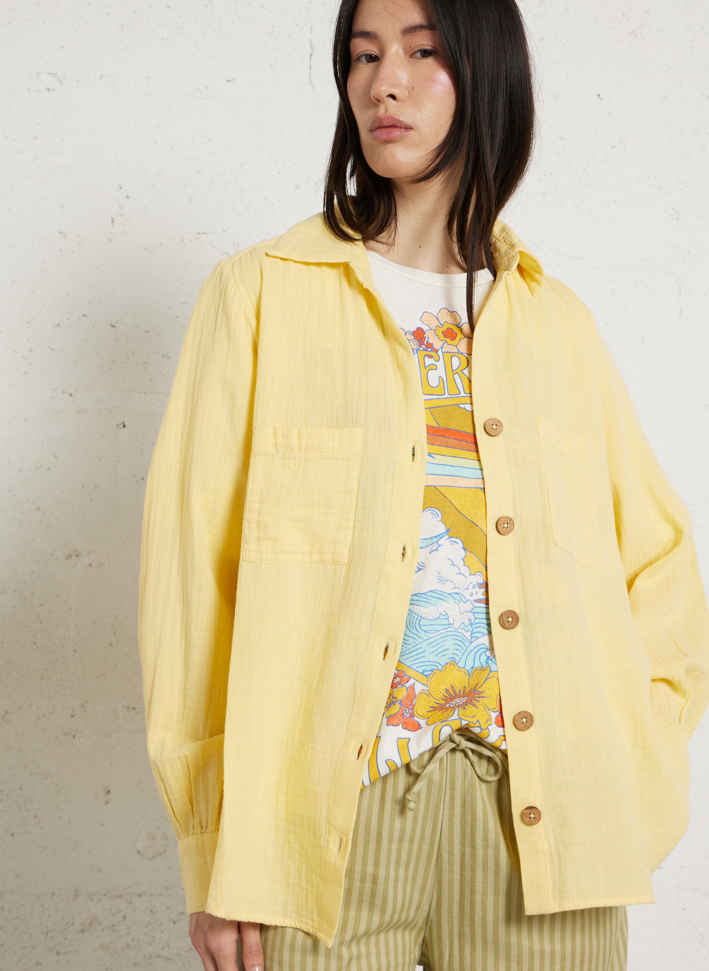 Cotton gauze shirt with classic collar BILLABONG Yellow