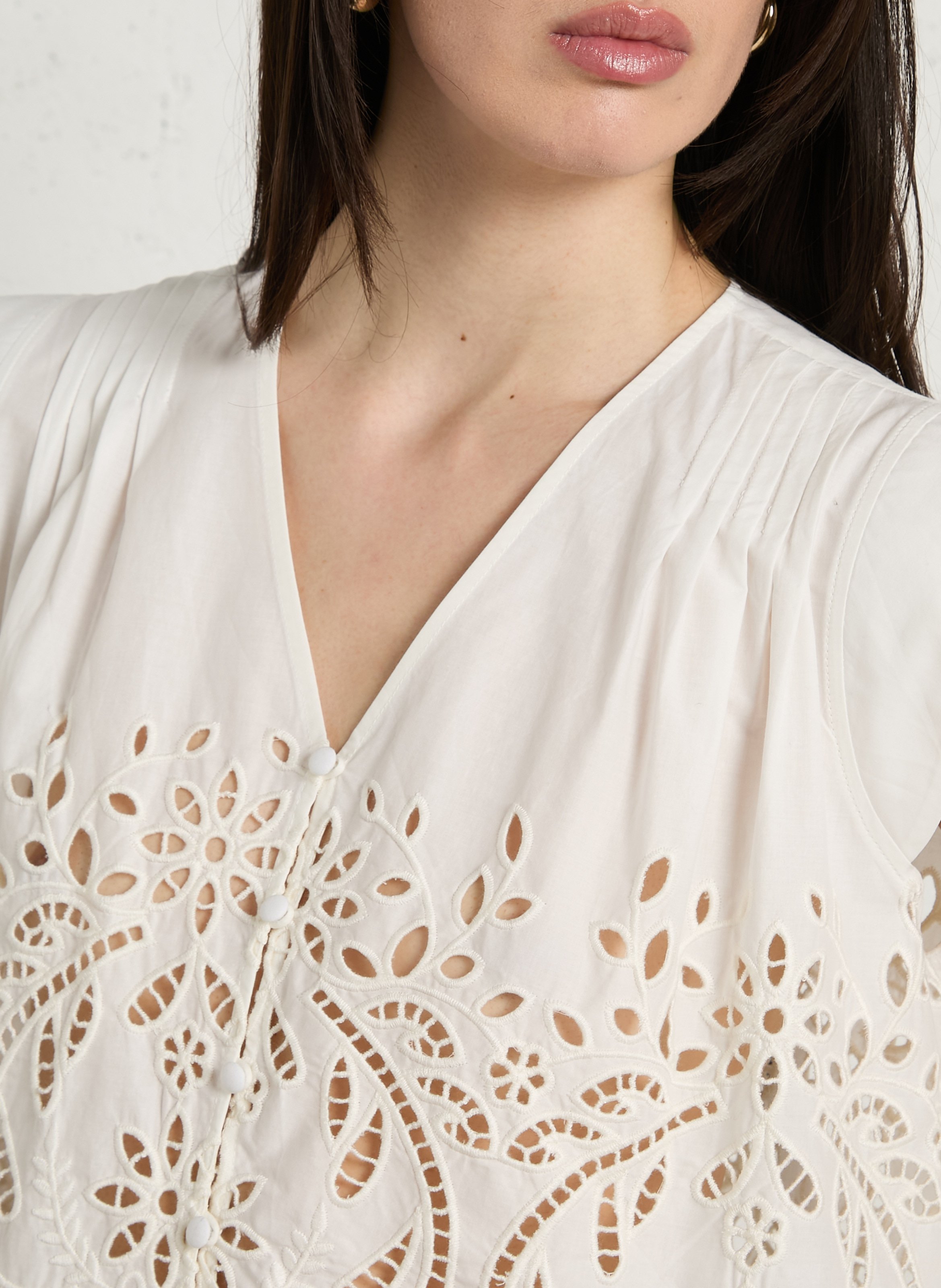 Katoenen blouse met V-hals BERENICE Wit