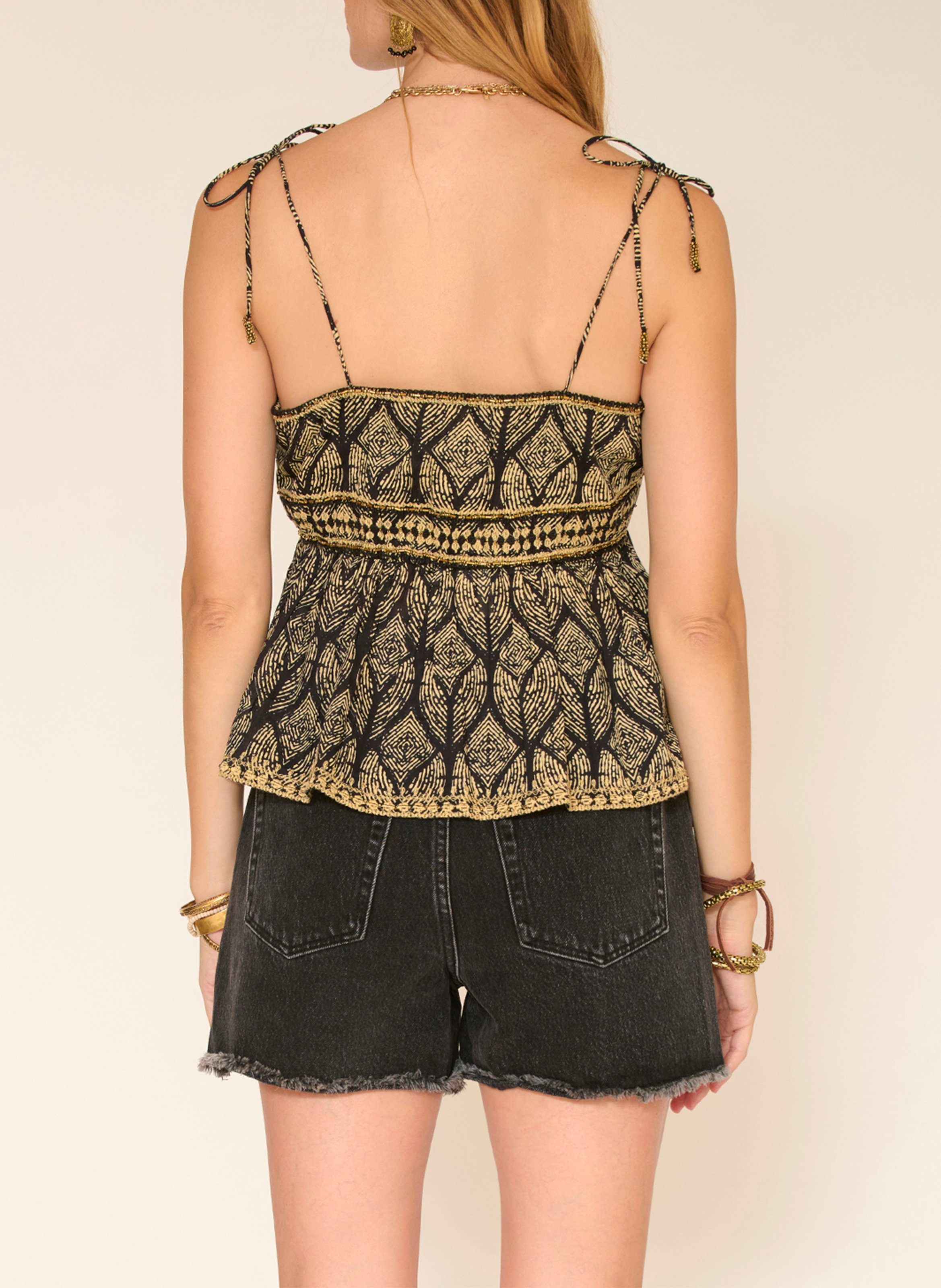 Bedrucktes Baumwoll-Top MKT Schwarz