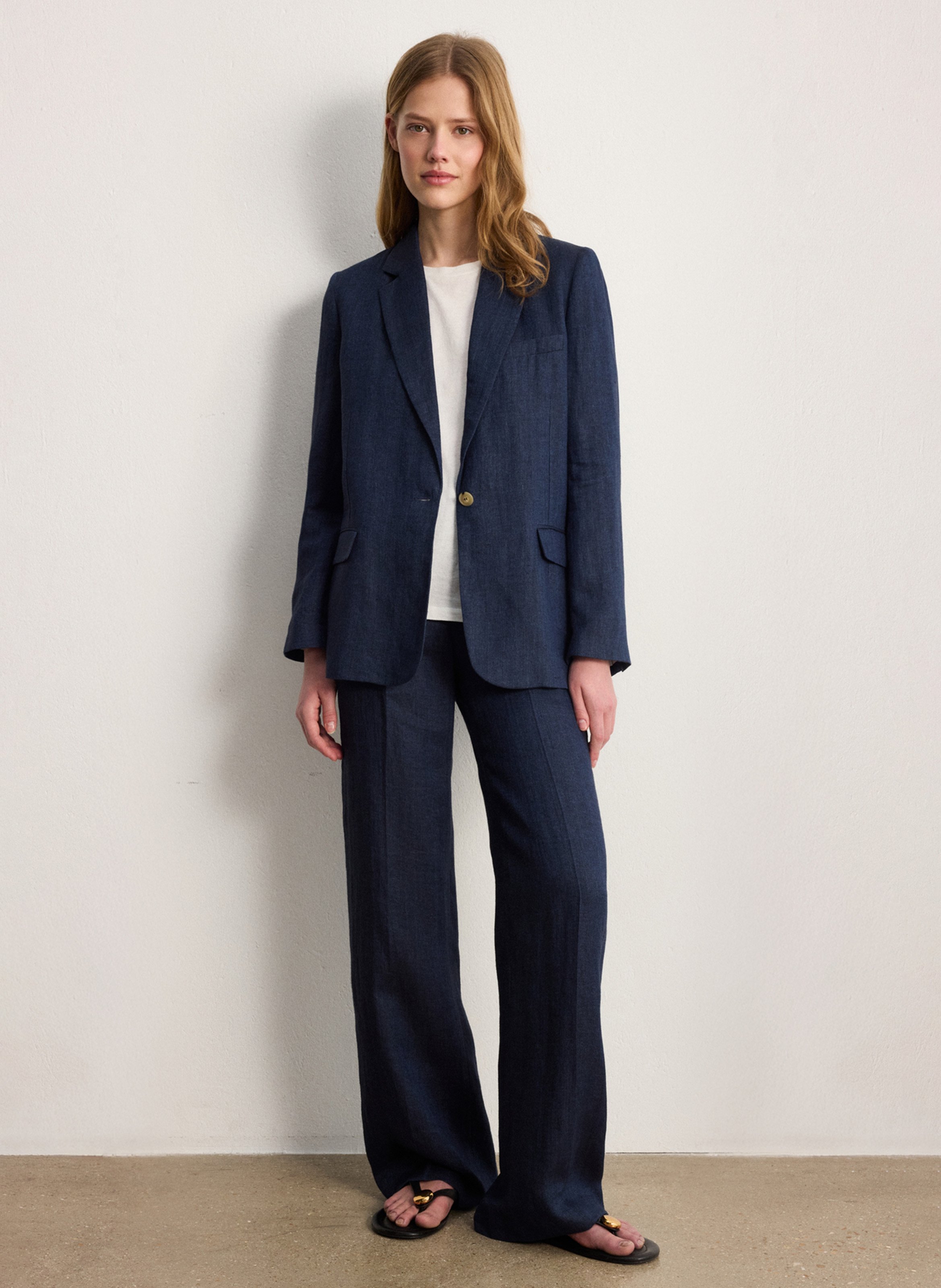 Veste tailleur droite en lin PABLO Bleu