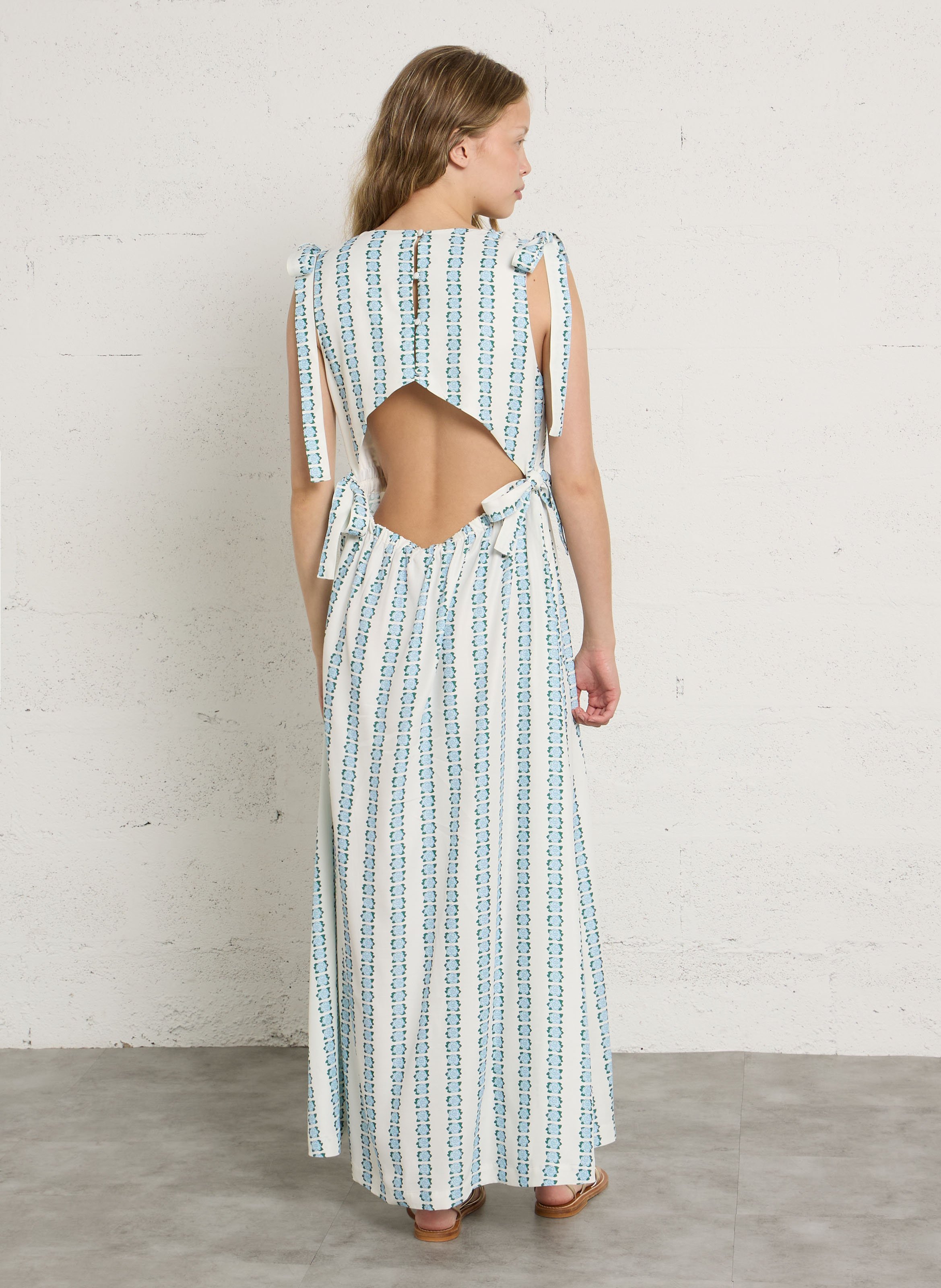 Long printed round-neck dress THE TINY BIG SISTER White