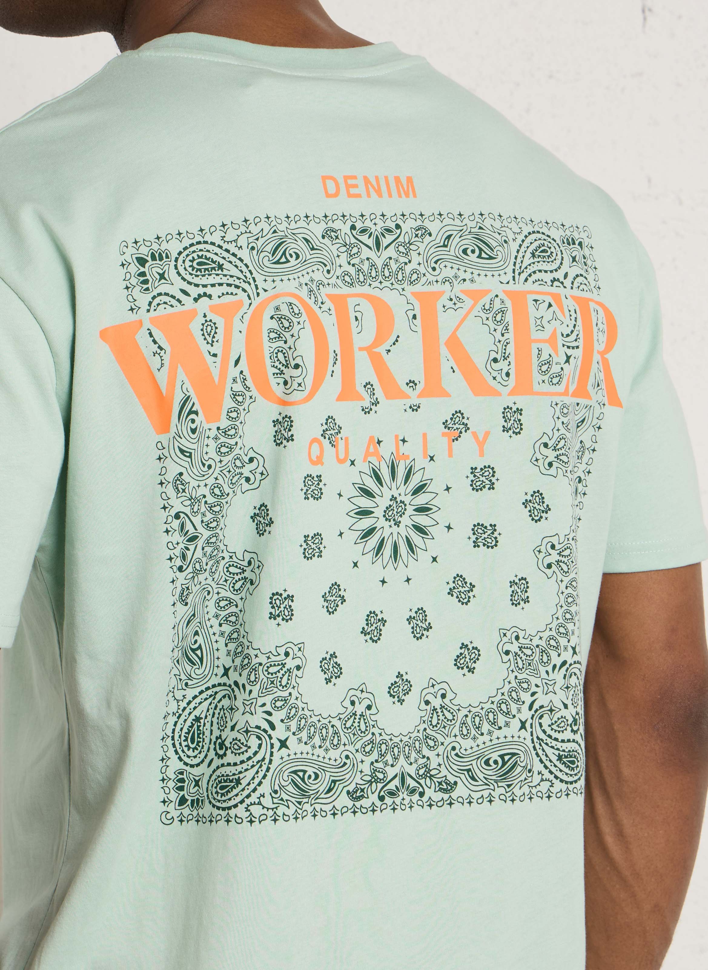 Tee-shirt droit col rond sérigraphié en coton LE TEMPS DES CERISES Bleu