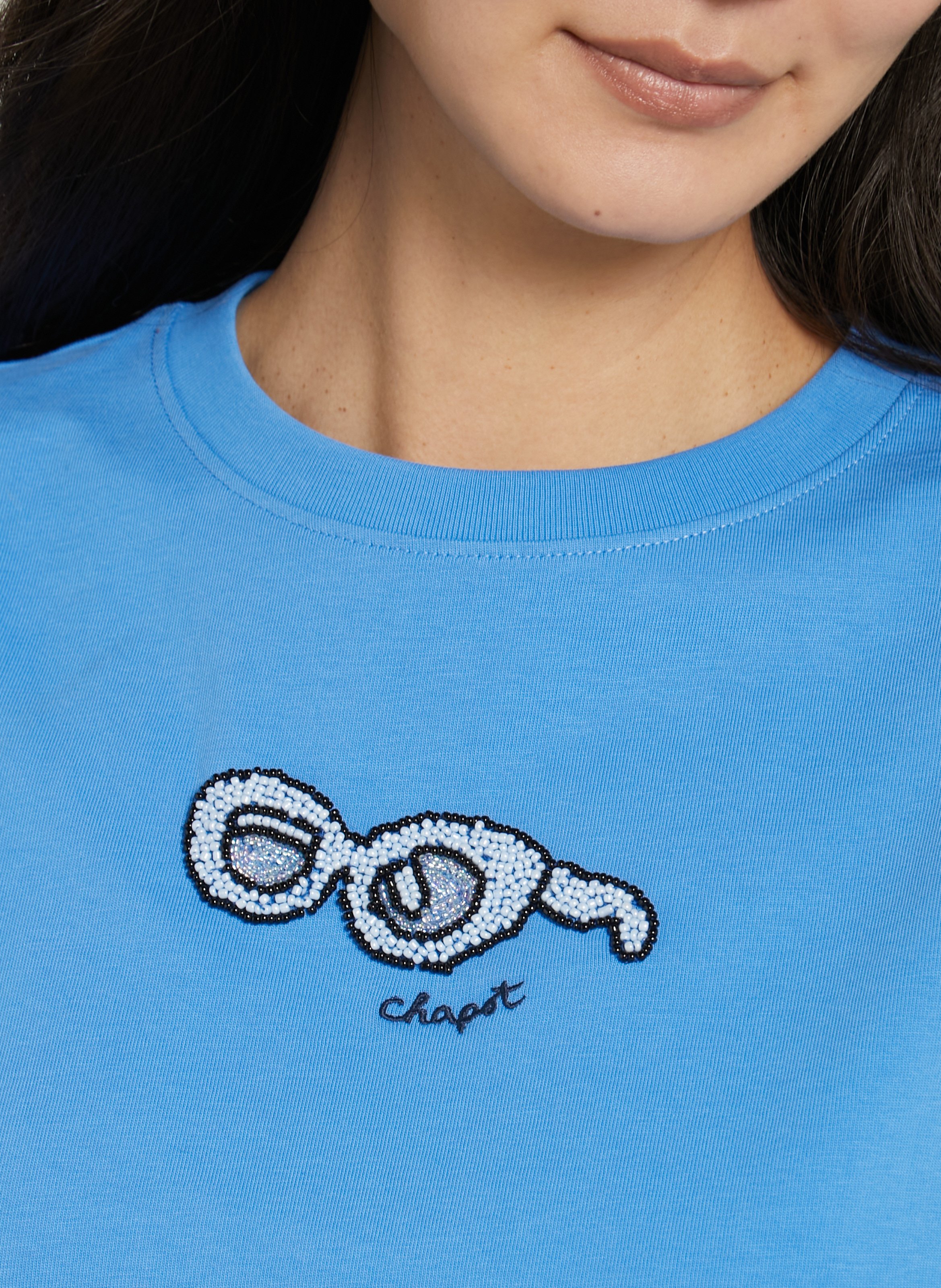 Embroidered straight t-shirt FABIENNE CHAPOT Blue