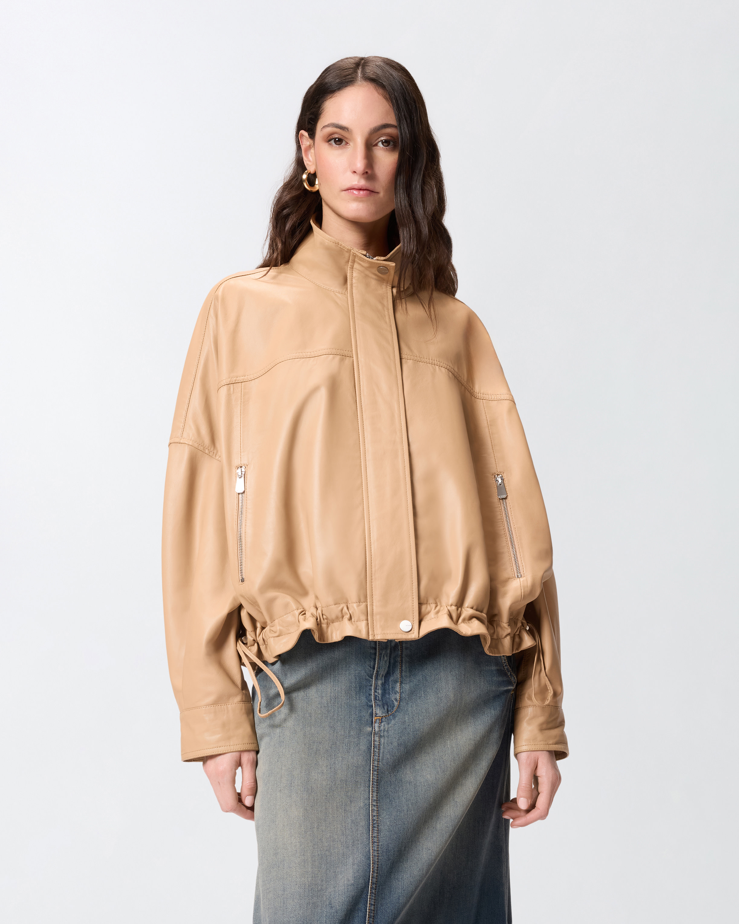 Blouson en cuir nappa PINKO Beige
