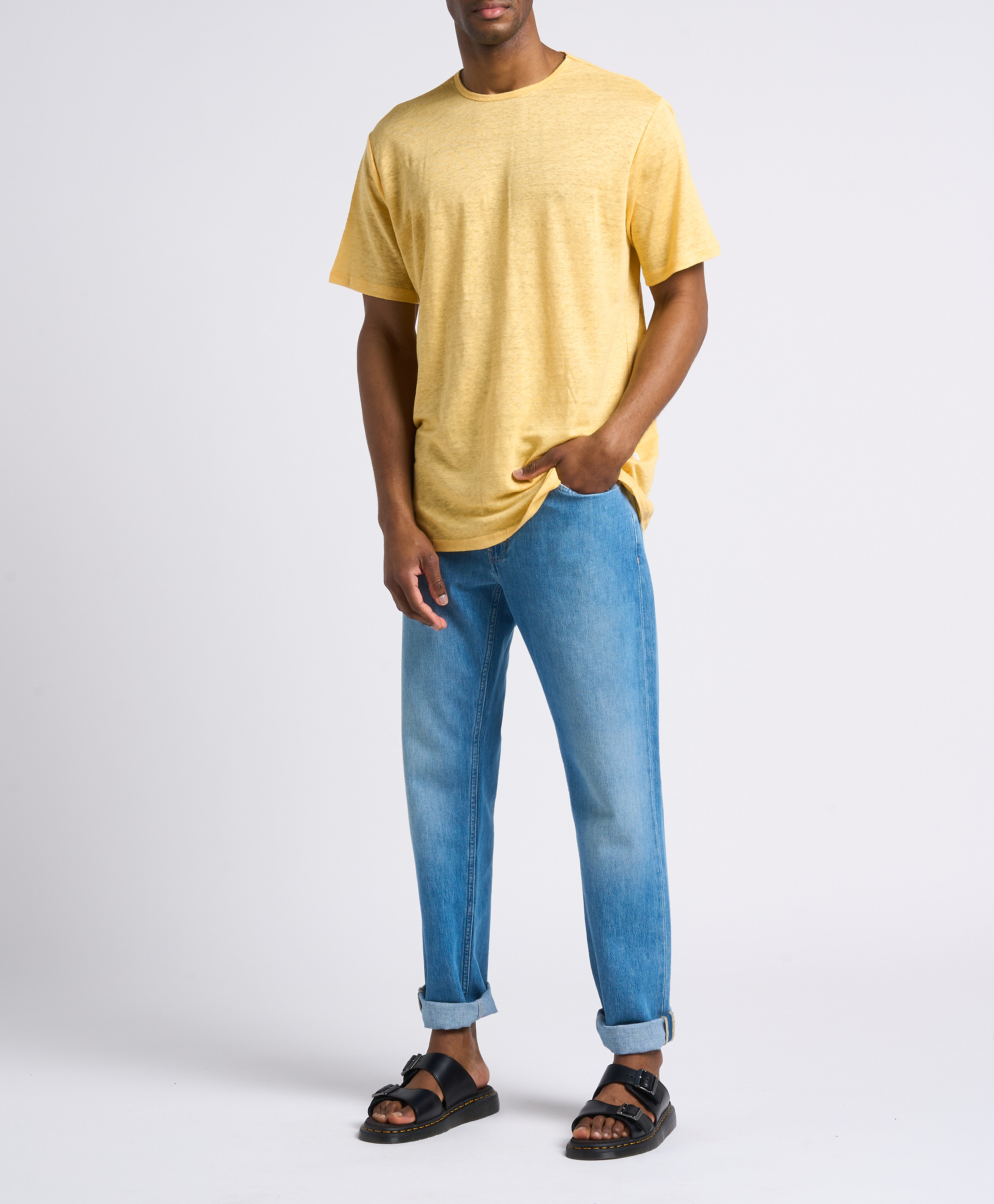 Linnen T-shirt met ronde hals SELECTED Geel