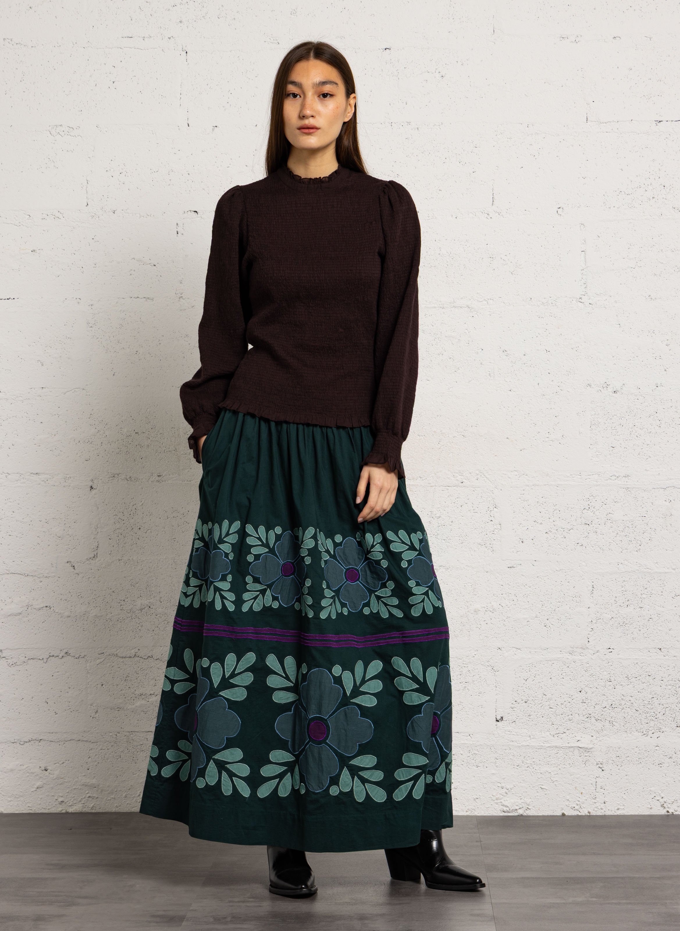 Ausgestellter Midi-Baumwollrock ANTIK BATIK Grun