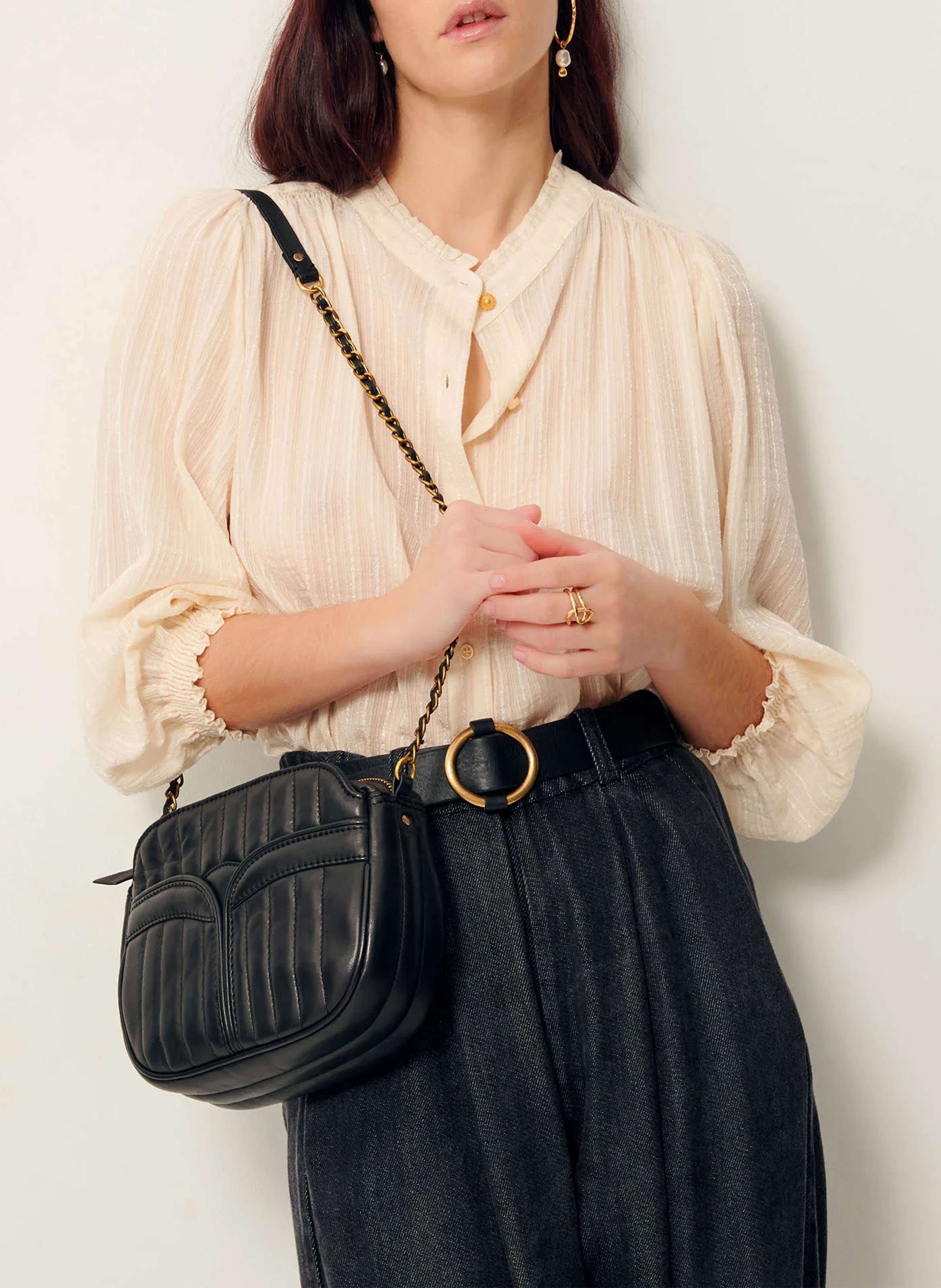 Sac bandoulière en cuir agneau SESSUN Noir