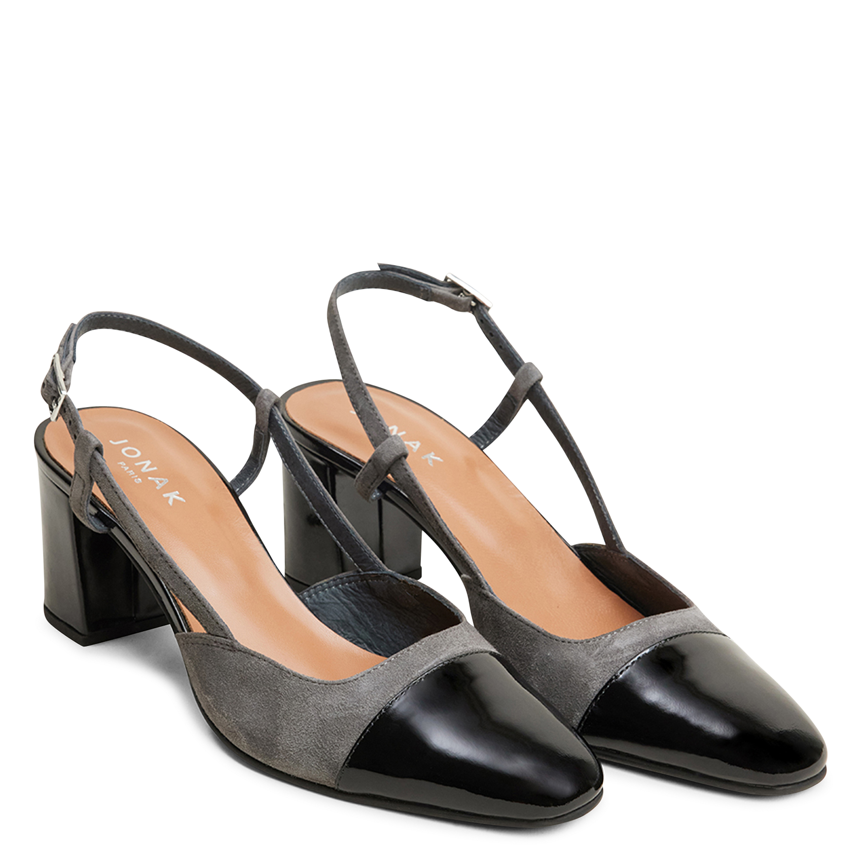 Slingbacks en cuir bi-matière | Gris JONAK Femme