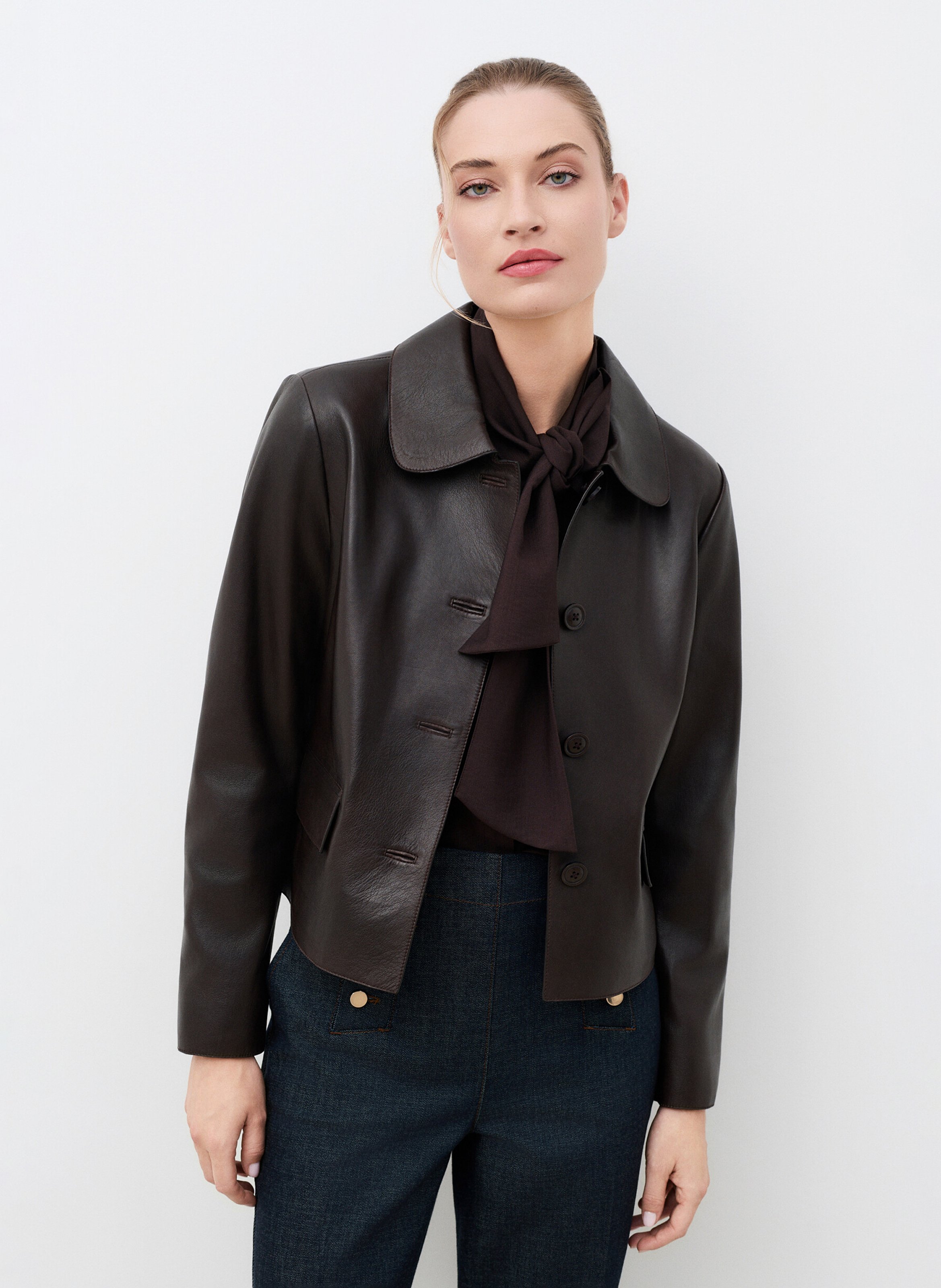 Veste en cuir courte  CAROLL Marron