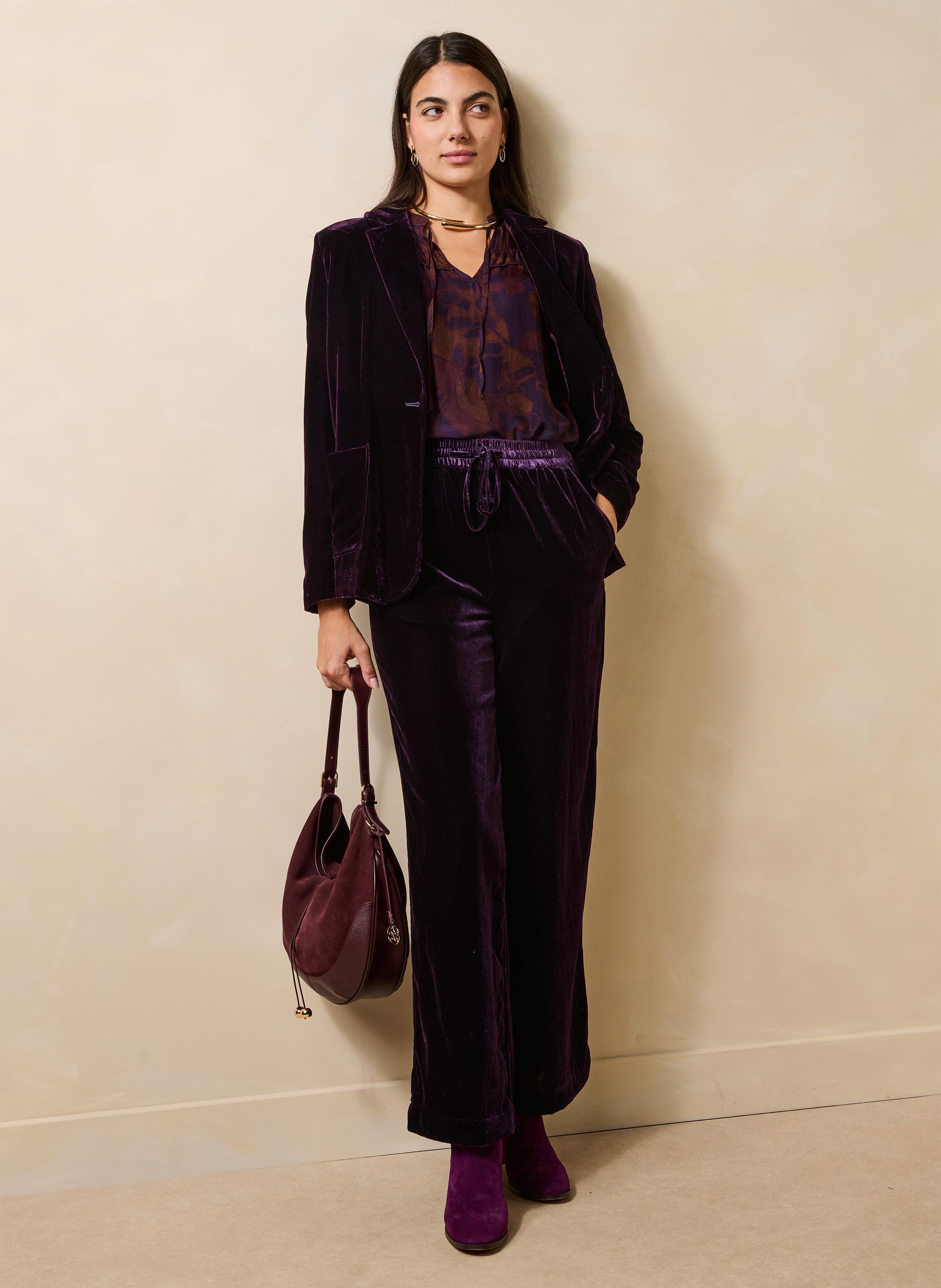 Fitted velvet jacket with tailored collar LA FEE MARABOUTEE Purple