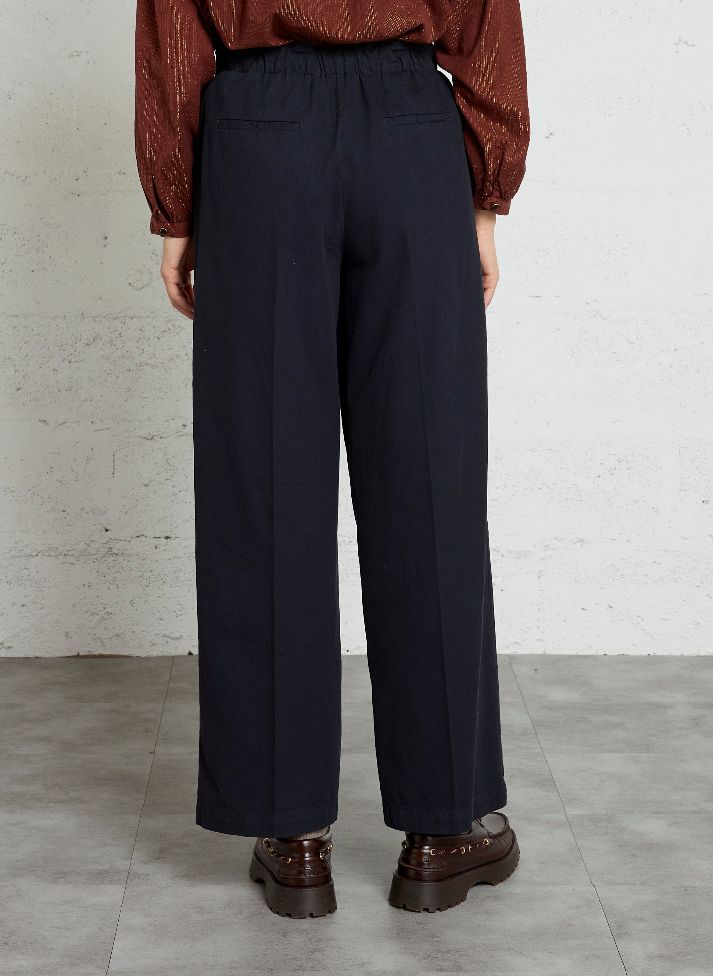 Wide-leg trousers in cotton and wool POMANDERE Blue