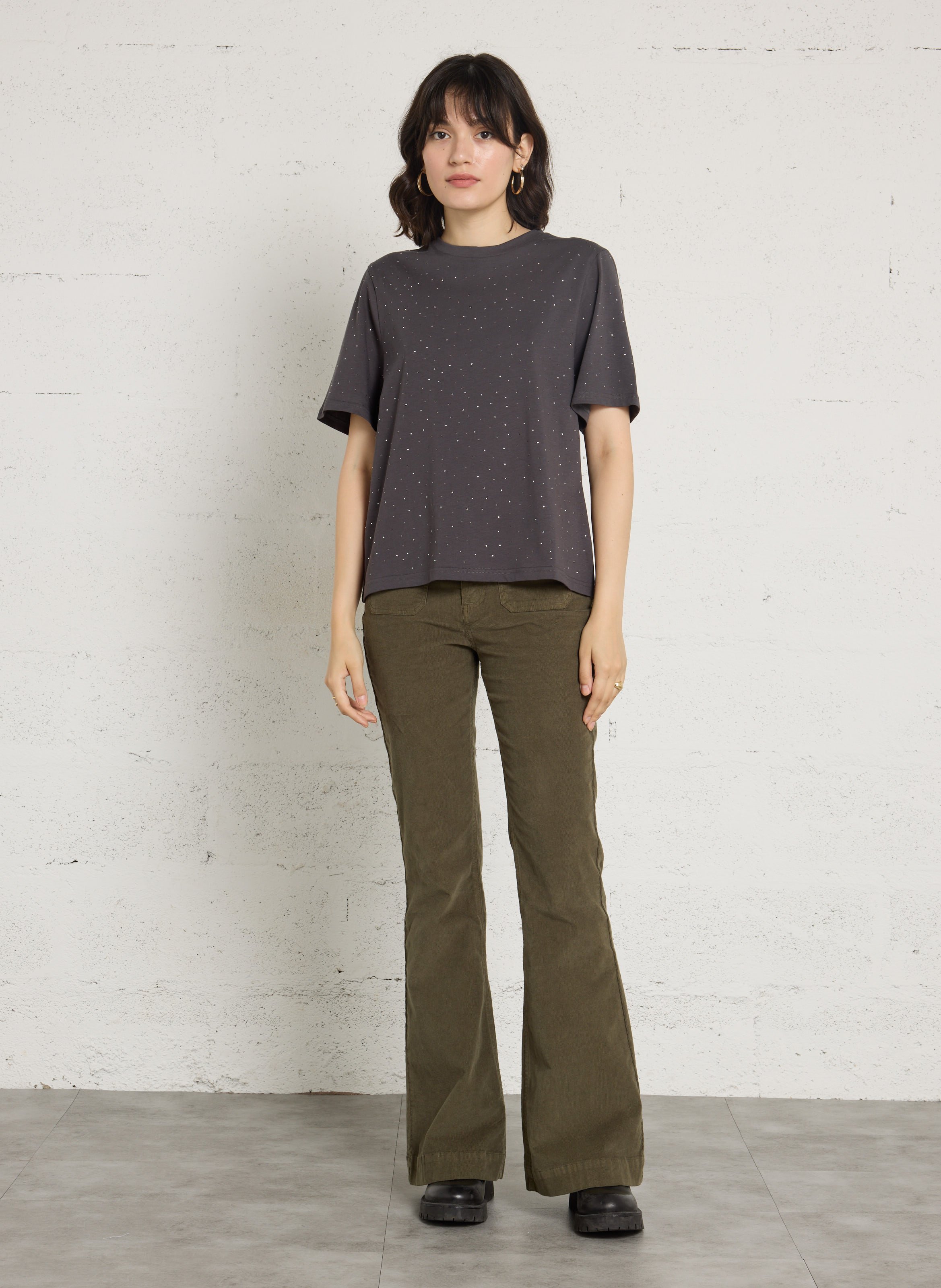 T-shirt met strass in katoen BERENICE Grijs
