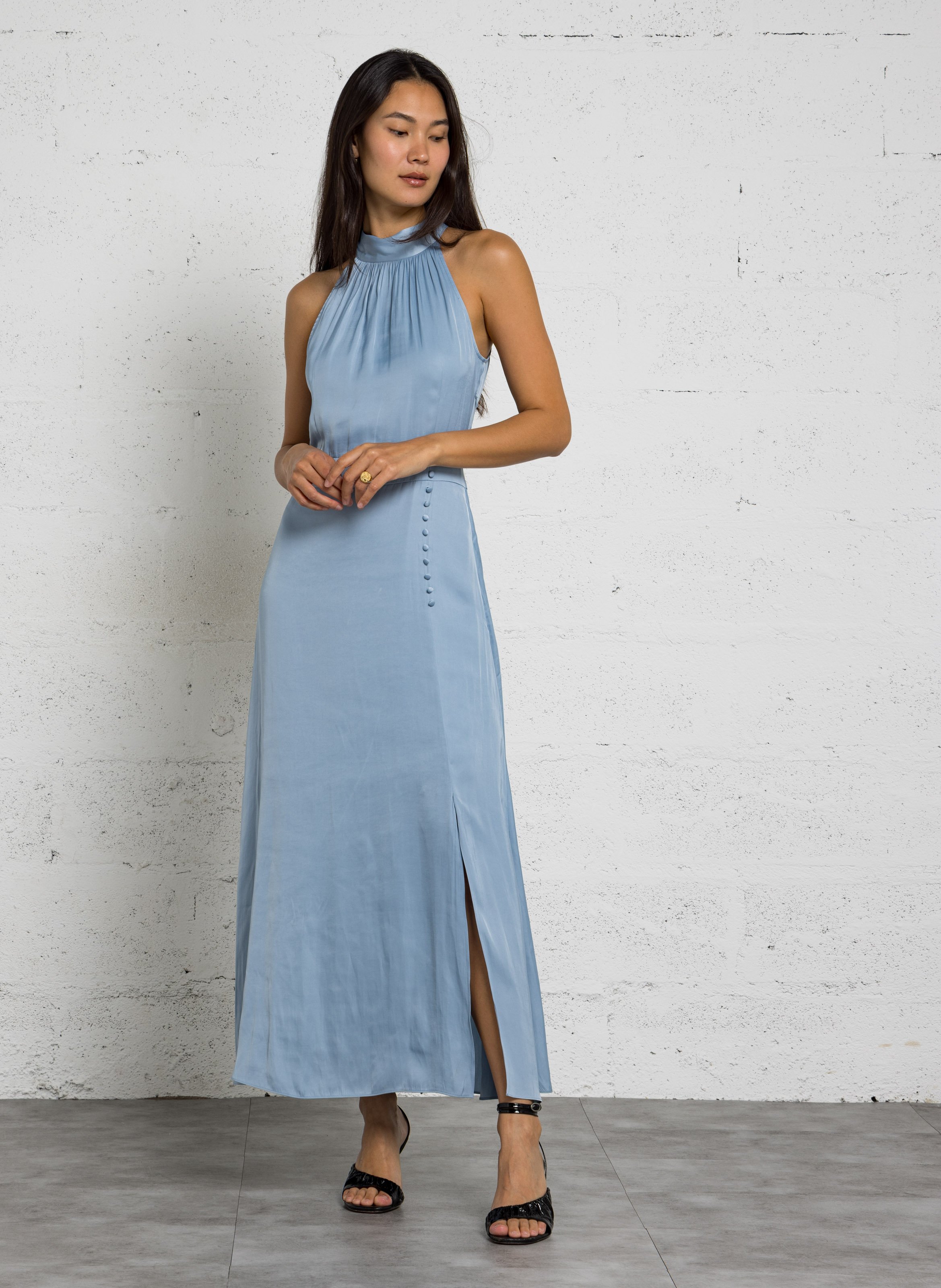 Robe longue sans manches satinée IKKS Bleu