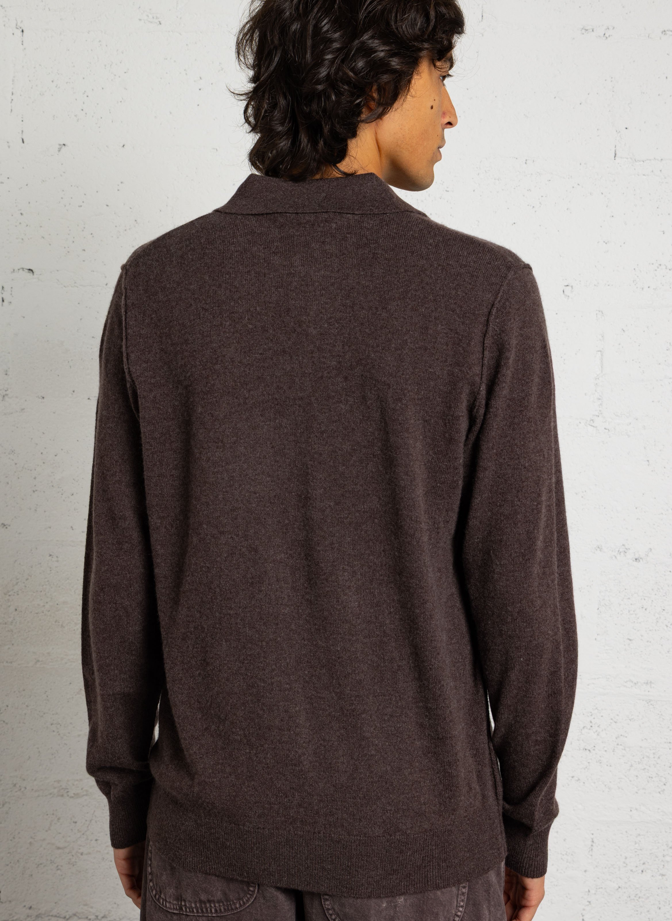 Pullover mit offenem Polokragen aus einfarbigem Kaschmir MAJESTIC FILATURES Braun