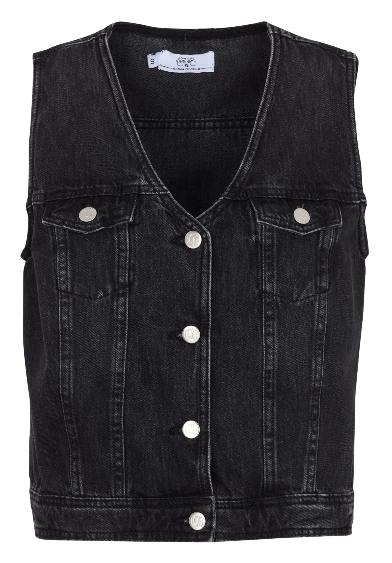 Veste droite sans manches jean en coton LE TEMPS DES CERISES Noir