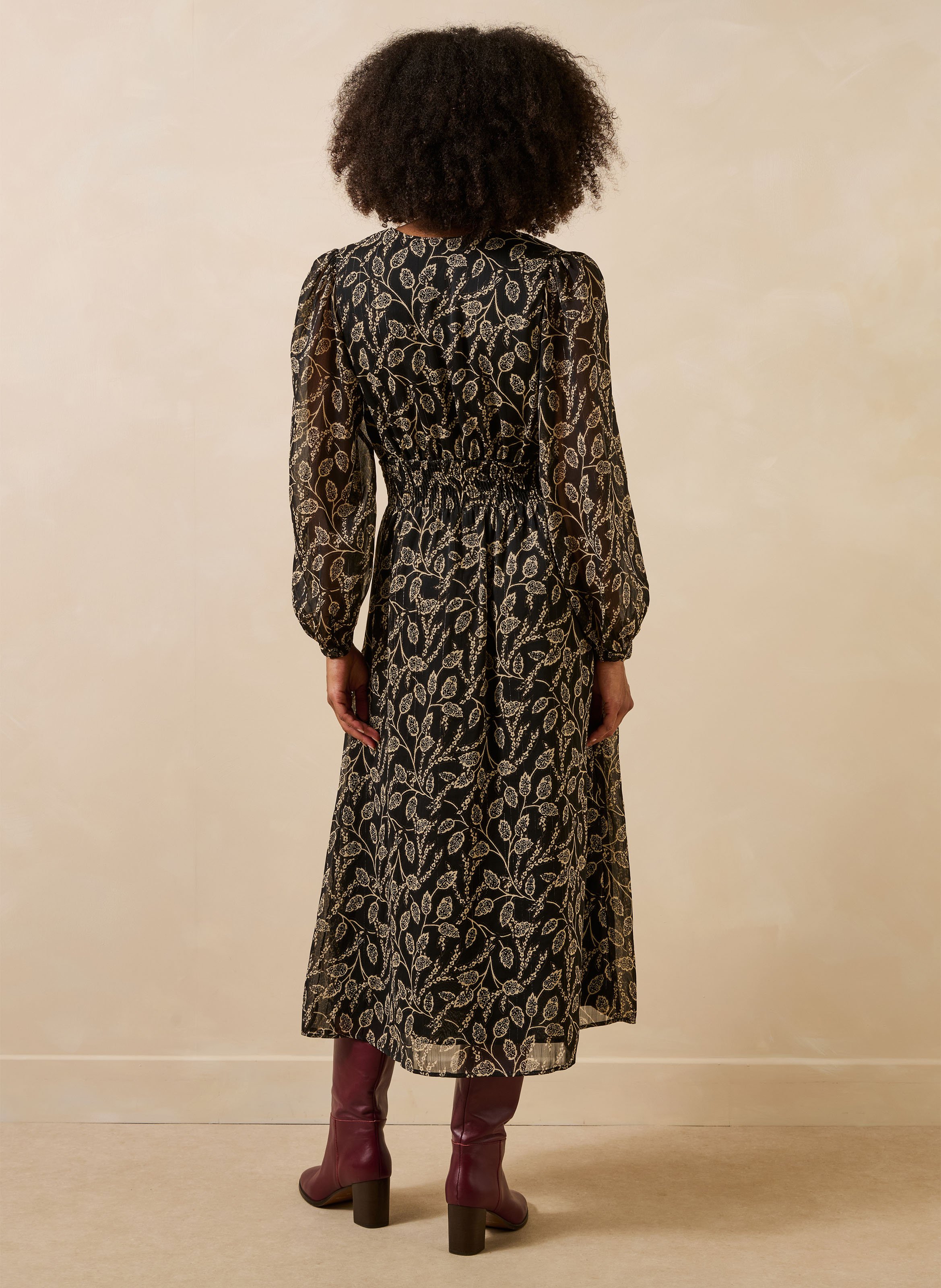 Long wrap-neck printed dress LA FEE MARABOUTEE Black