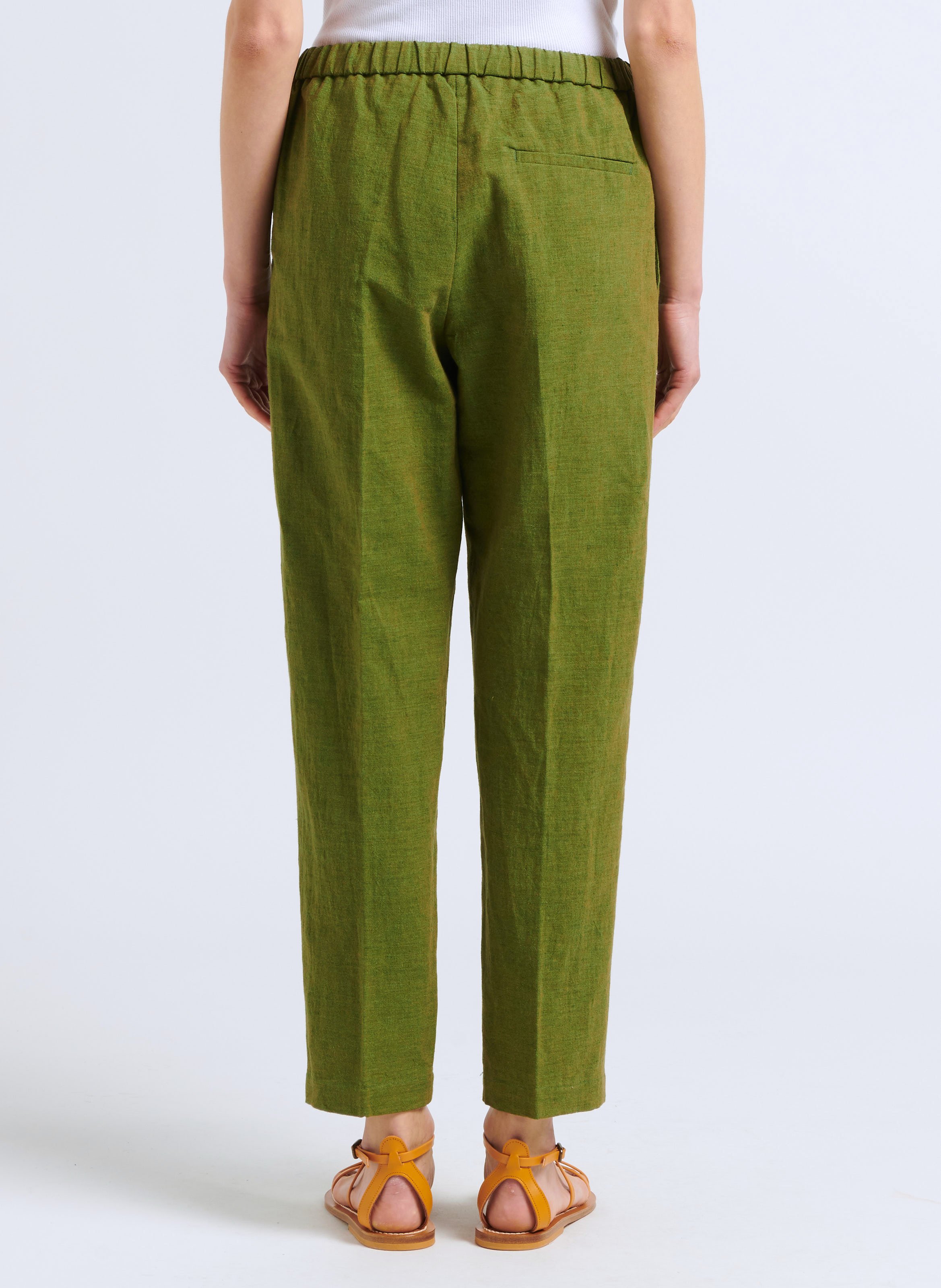 Straight-leg linen-blend pants POMANDERE Green
