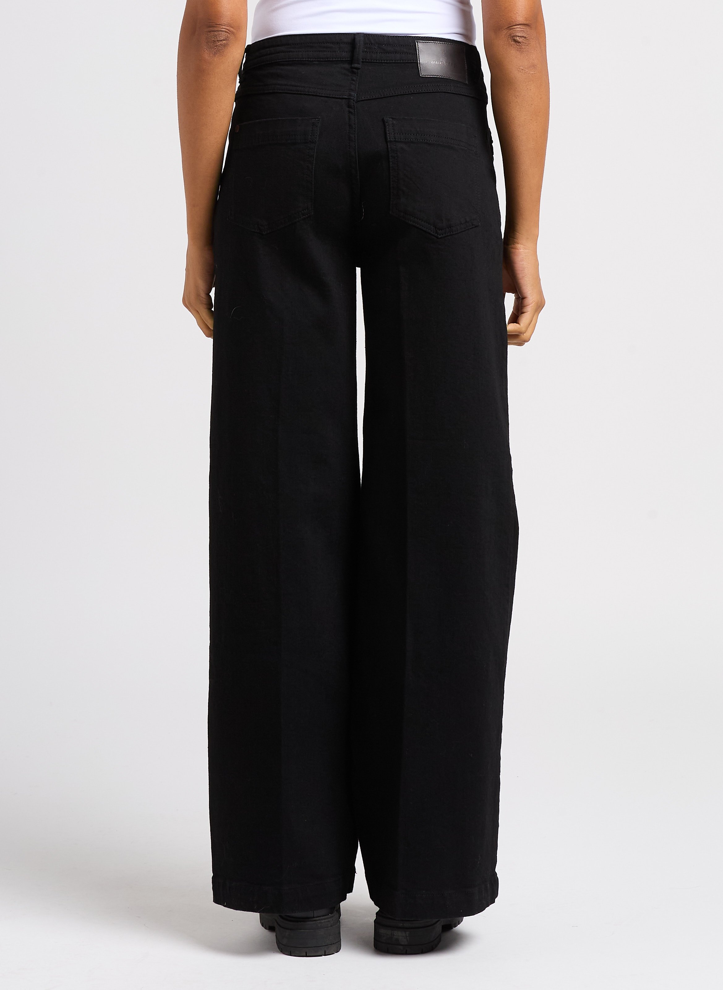 Wide leg cotton stretch jeans ONE STEP Black