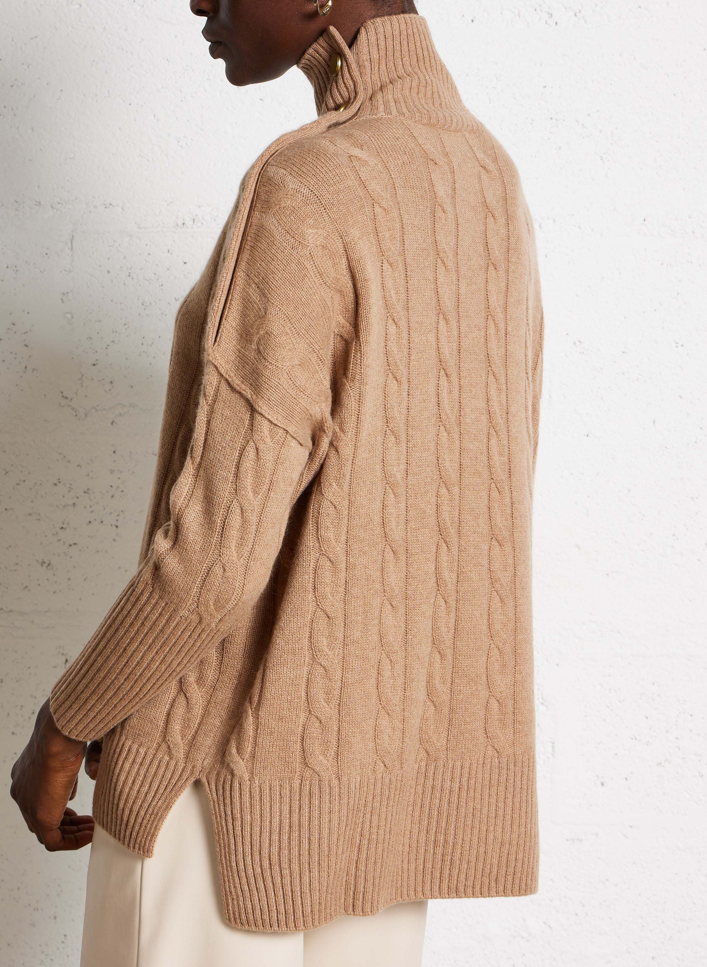 Pull ample col montant en cachemire KUJTEN Marron