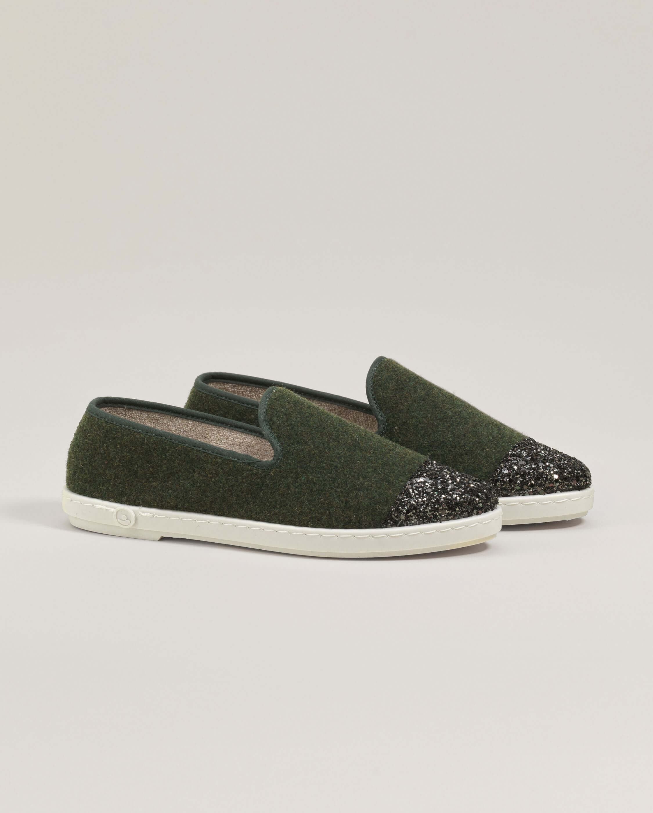 Women's wool slipper, green sequins ANGARDE Green