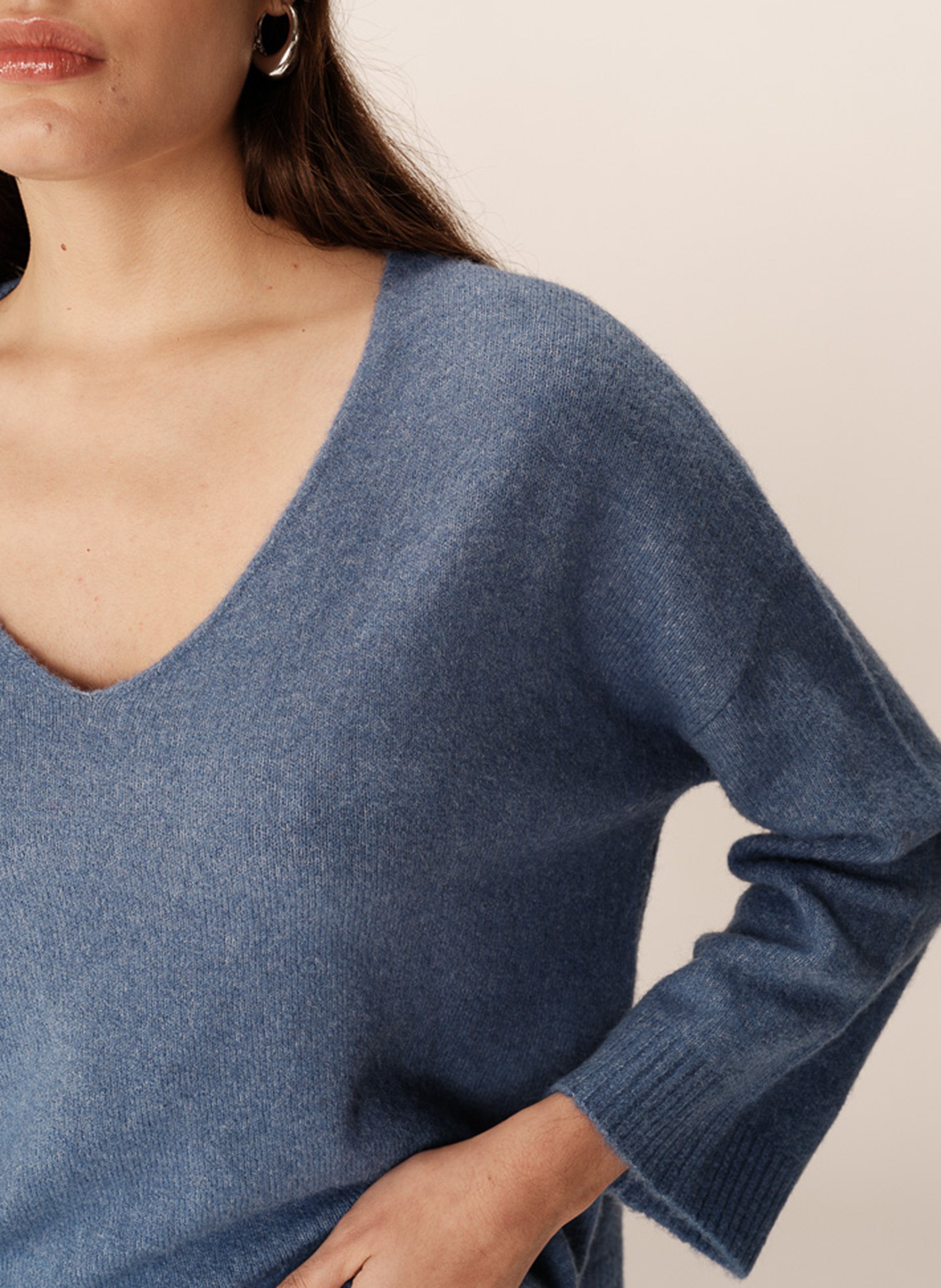 Long wool-blend knit cardigan GRACE ET MILA Blue