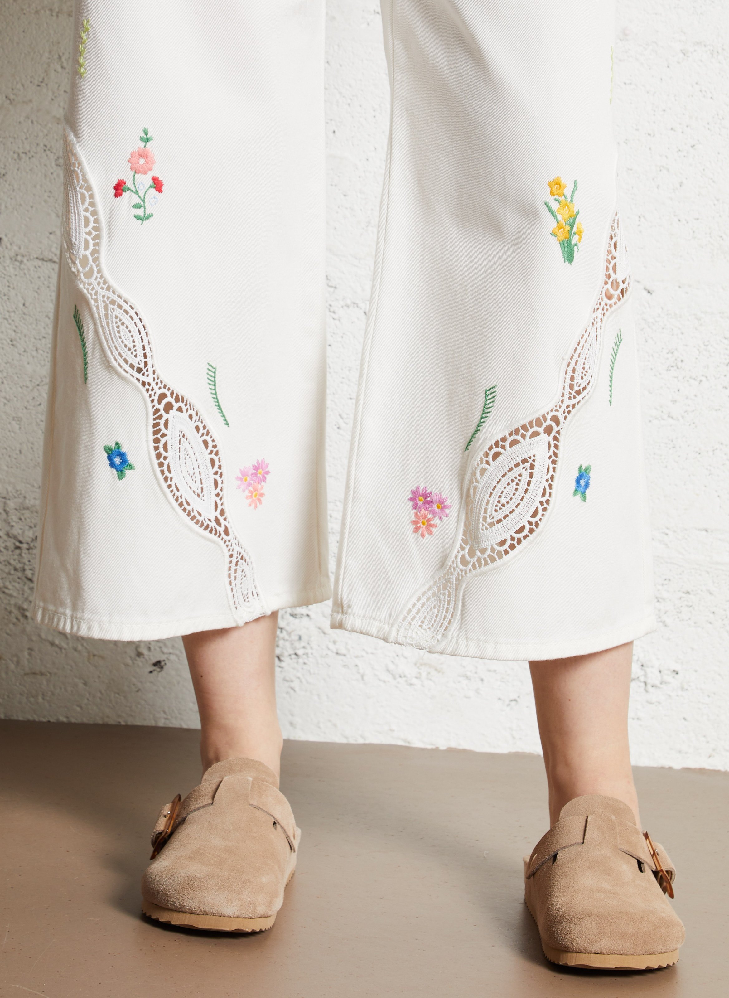 Wijde hoge taille geborduurde jeans MAX MARA WEEK END Wit