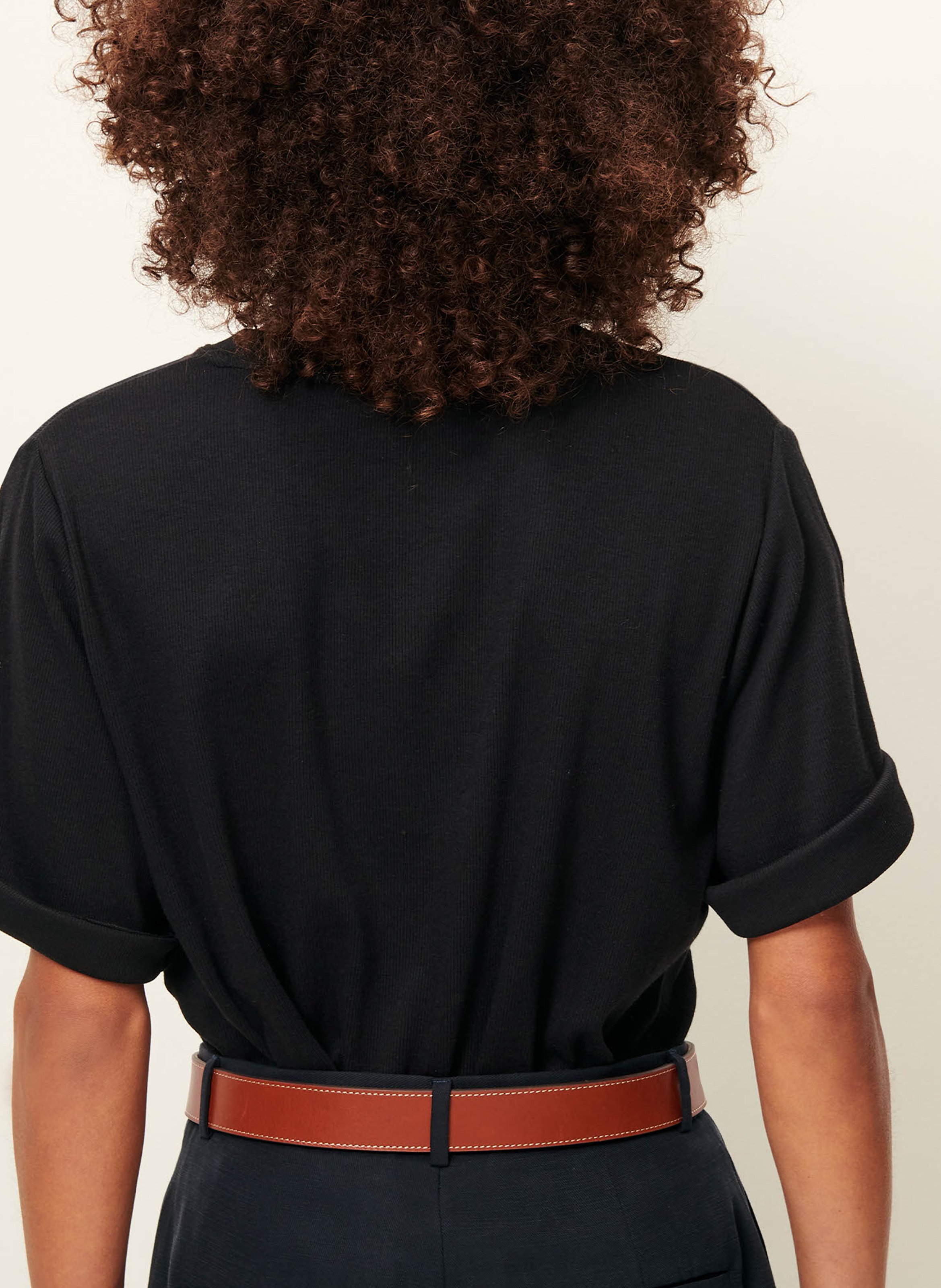 Tee-shirt col rond en jersey côtelé SESSUN Noir