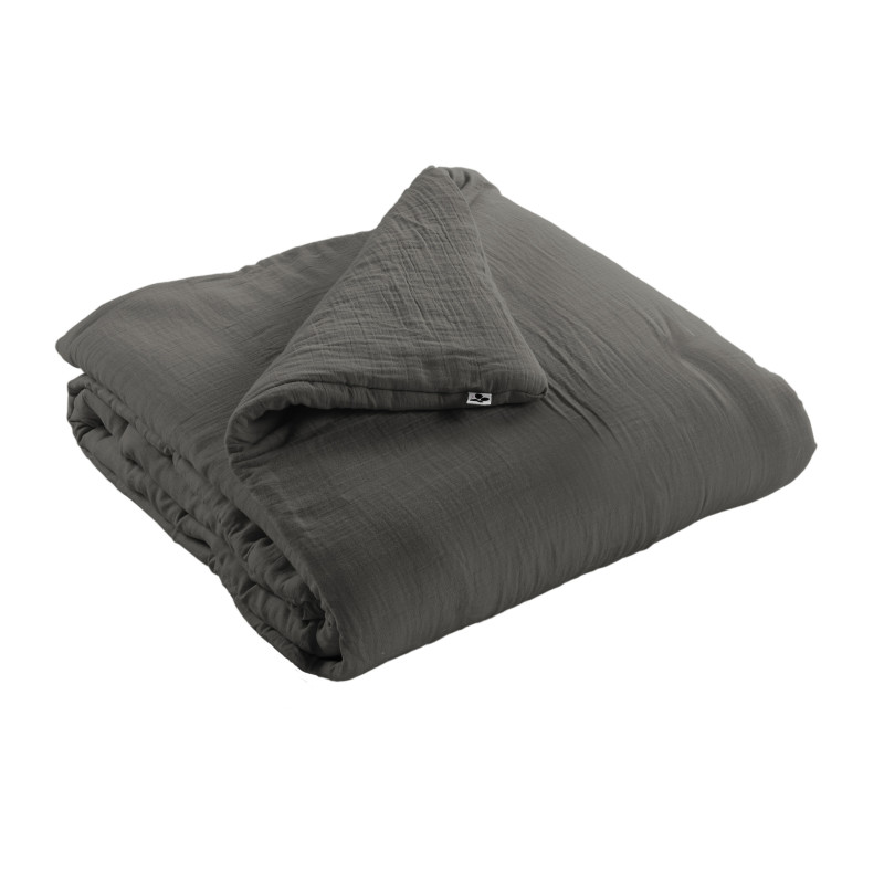Cotton gauze bedspread or end-of-bed throw L'EFFET PAPILLON Grey