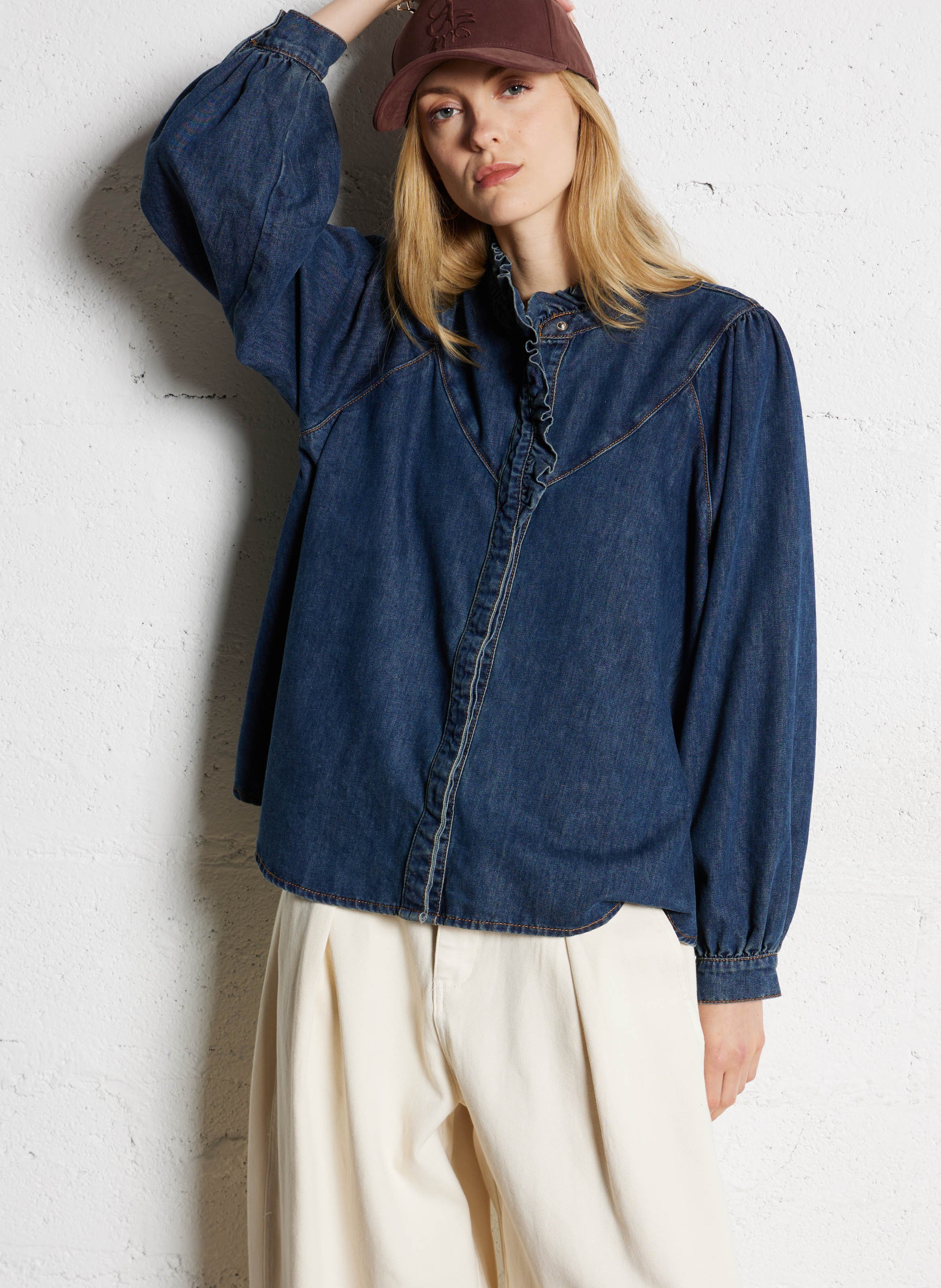 Blouse boutonnée en denim brut SUNCOO Bleu