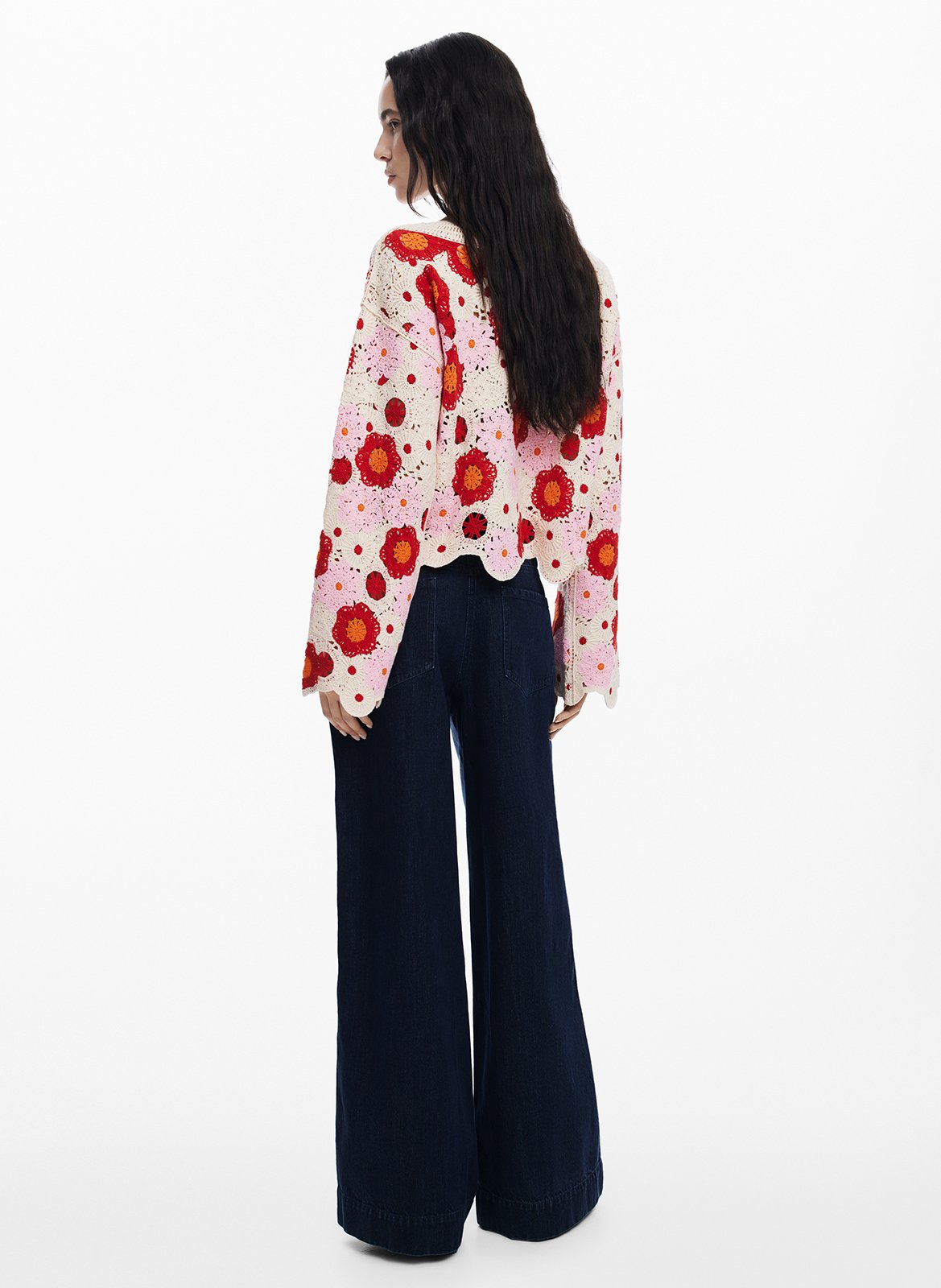 Top col bateau en crochet DESIGUAL Blanc