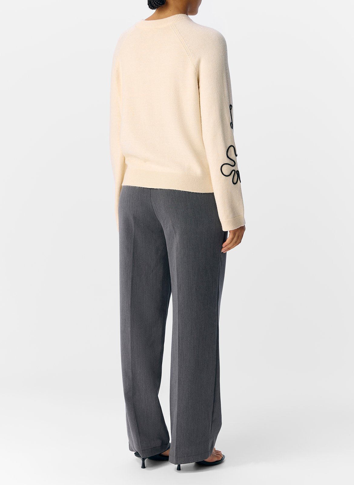 Trui met ronde hals en borduursel OBJECT Beige