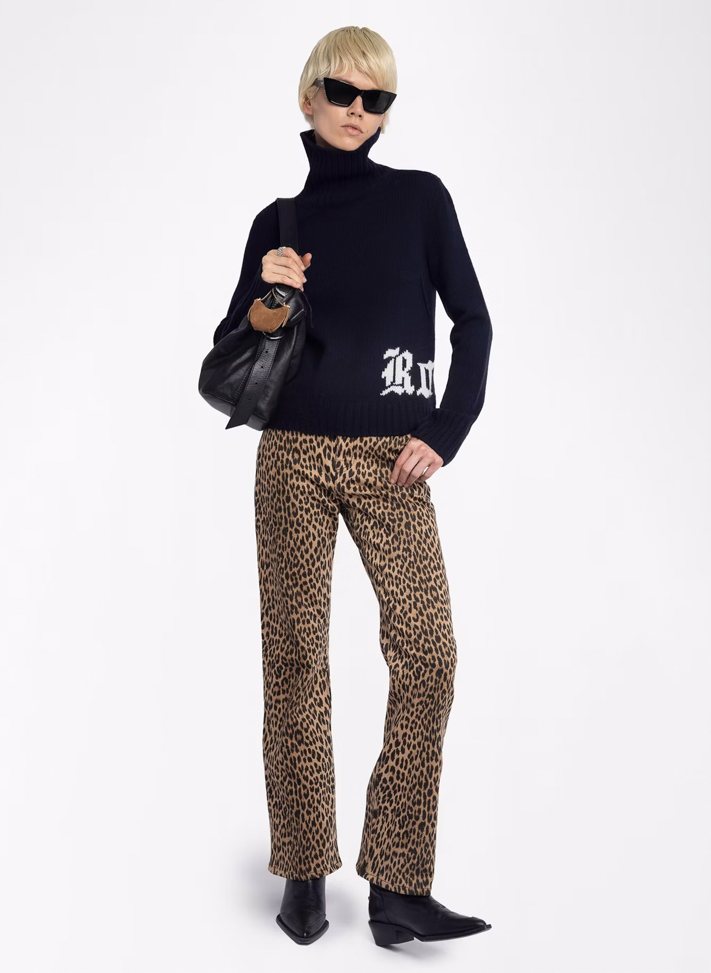 Solid high-neck sweater with wool lettering ZADIG&VOLTAIRE Blue