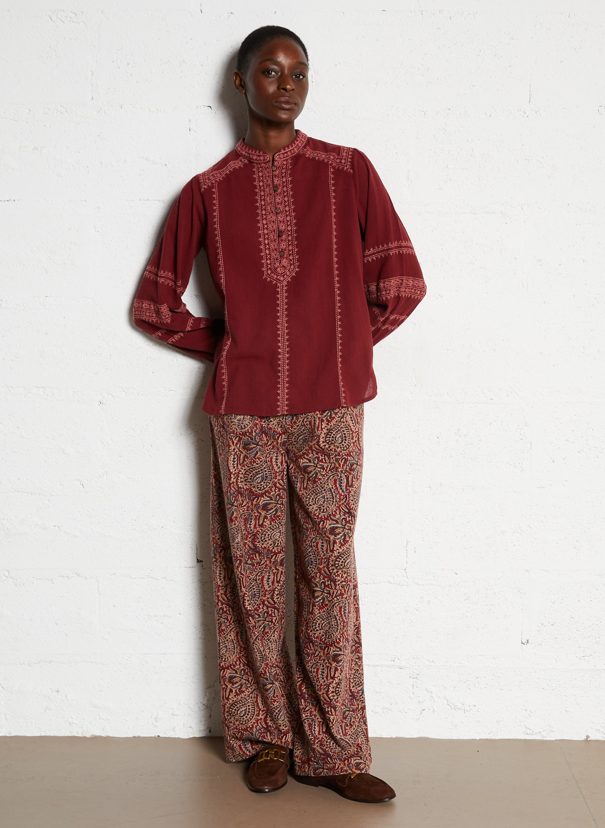 Round neck blouse with embroidered details MAISON HOTEL Red