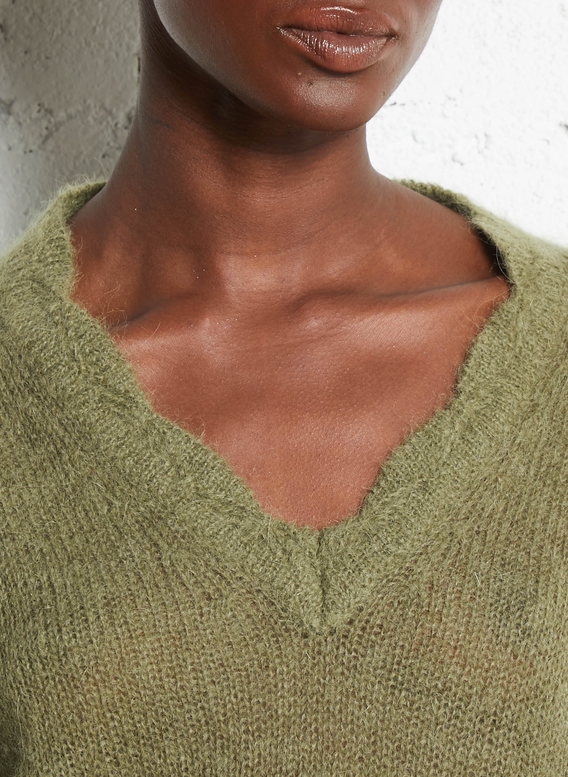 Pull droit col V en laine mélangée SUD EXPRESS Vert