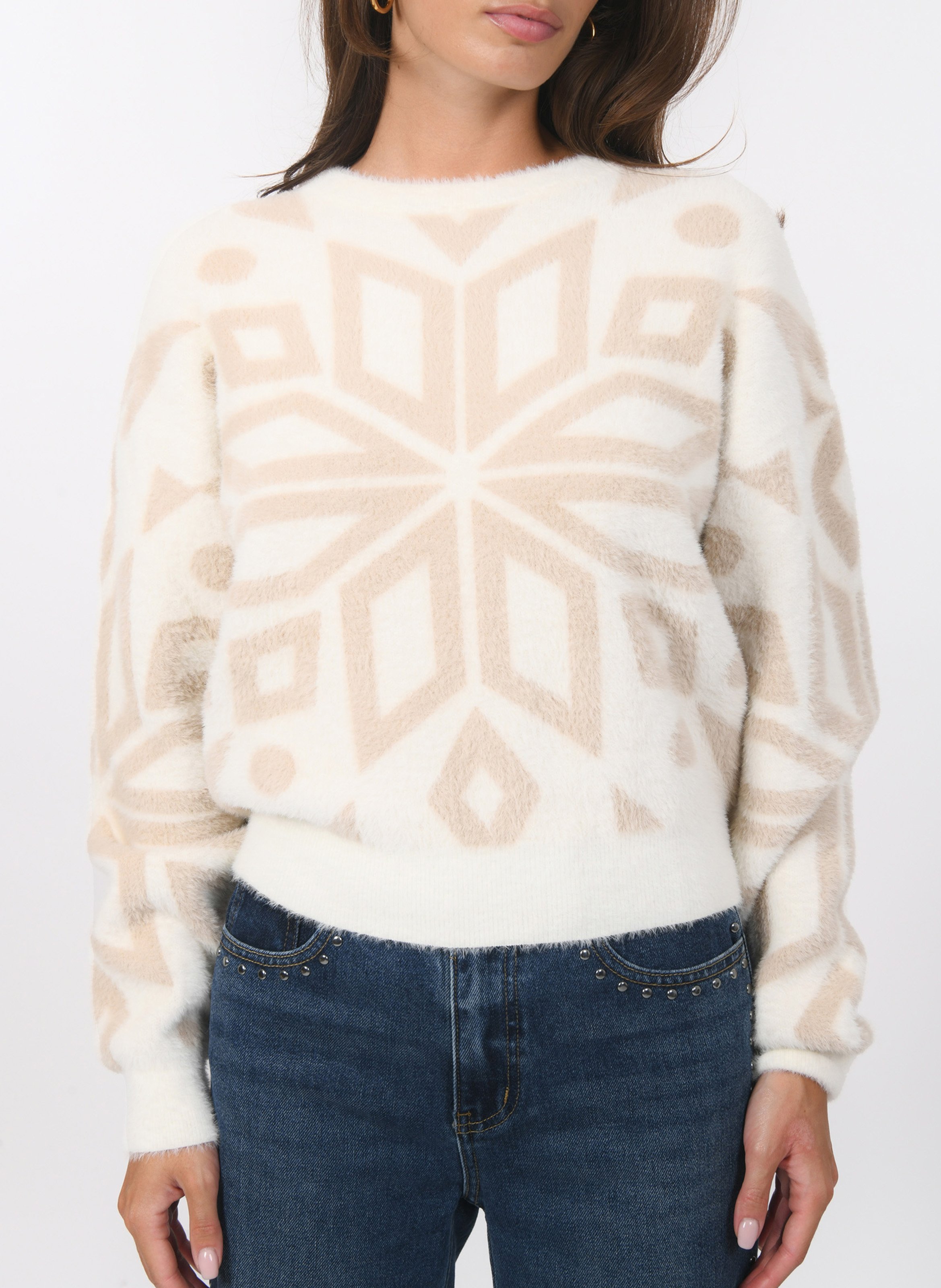 Rundhalsausschnitt-Flauschpullover KOOKAI Weiss