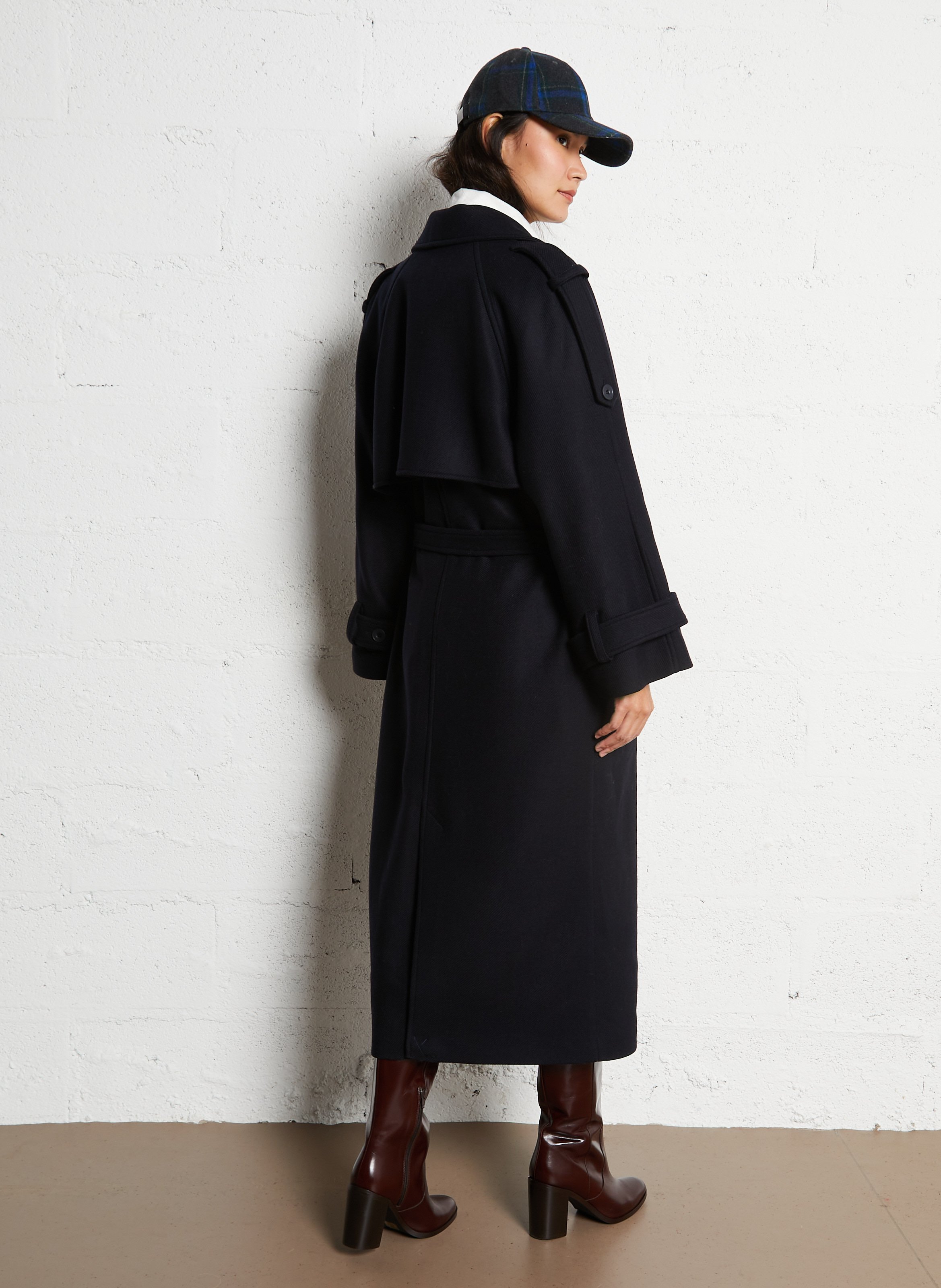 Lange jas met ceintuur - wolblend THE NEW SOCIETY Blauw