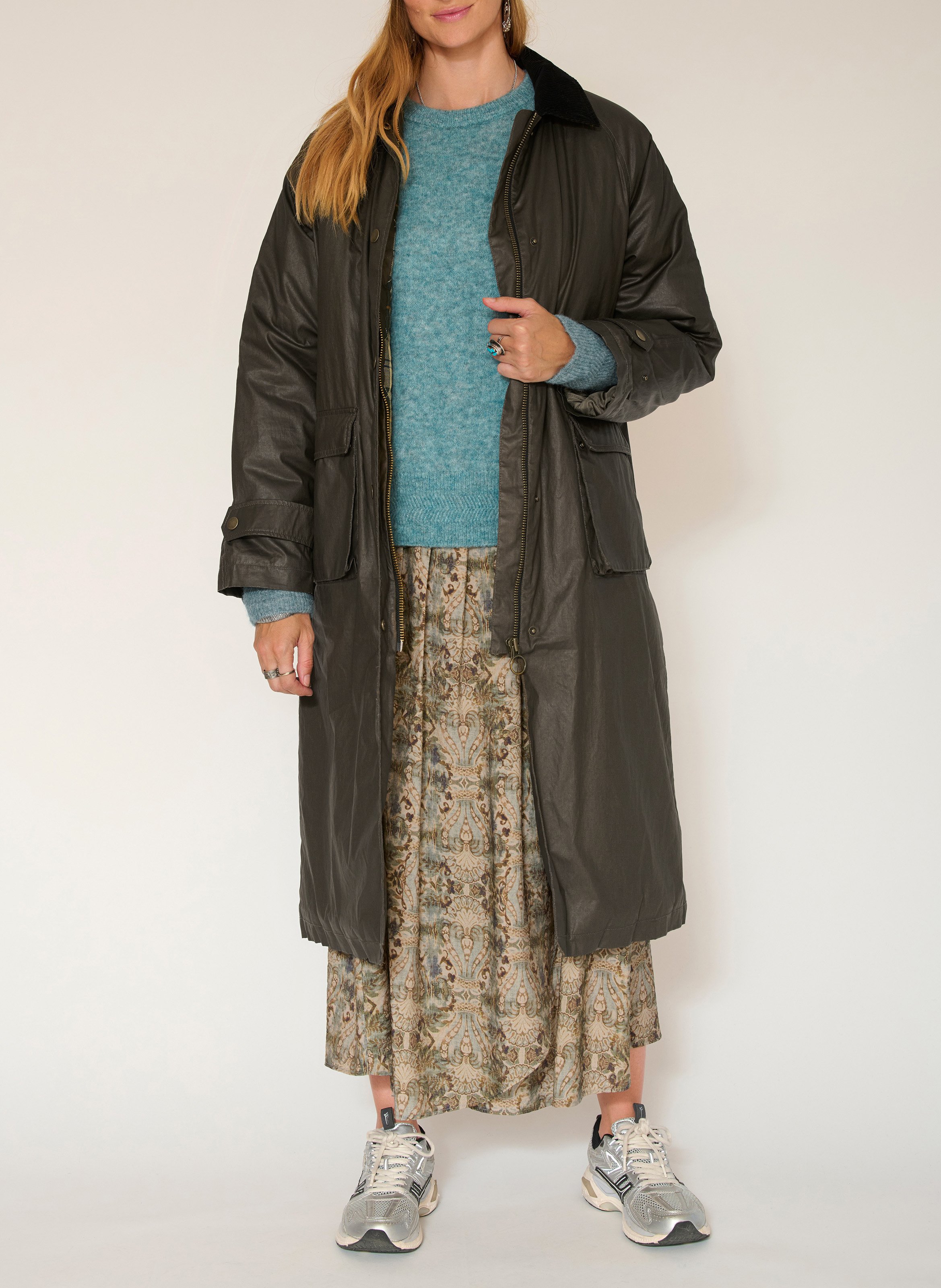 Manteau droit en coton MKT Kaki