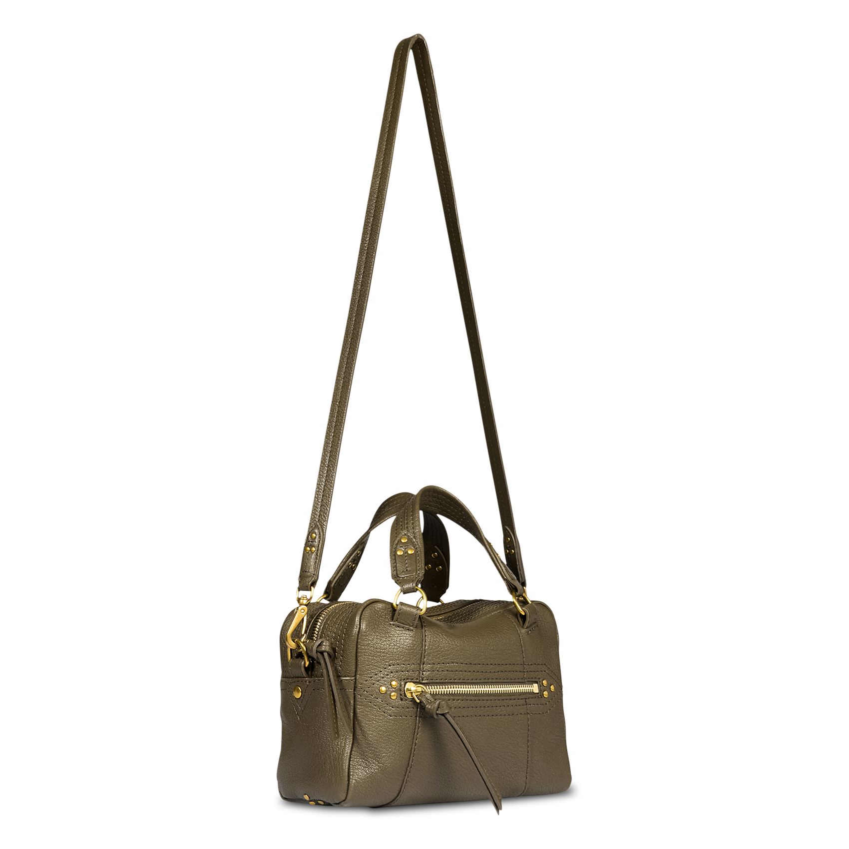 Zippered leather bowling bag JEROME DREYFUSS Khaki