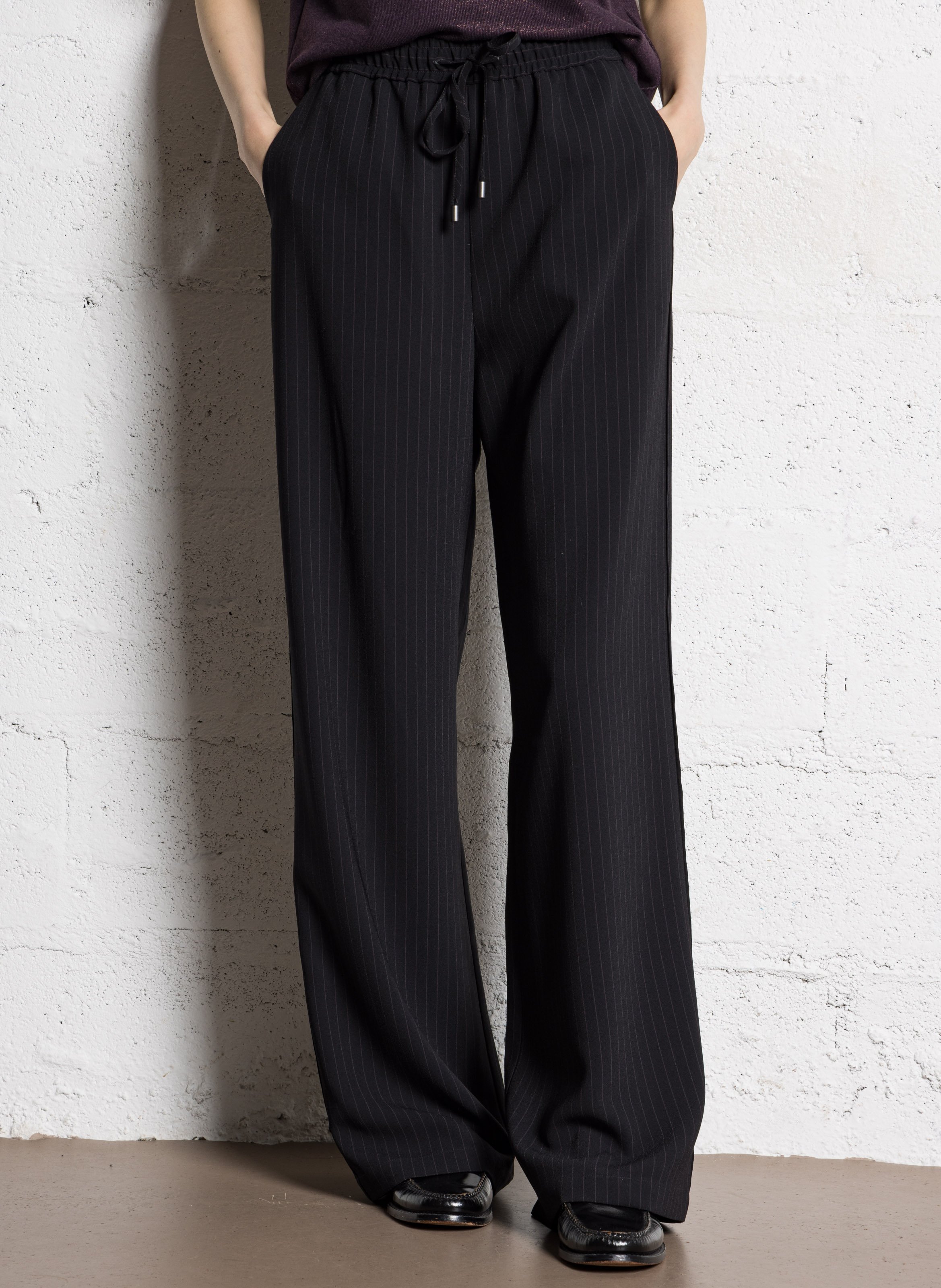 Straight-leg striped tailored pants IKKS Black