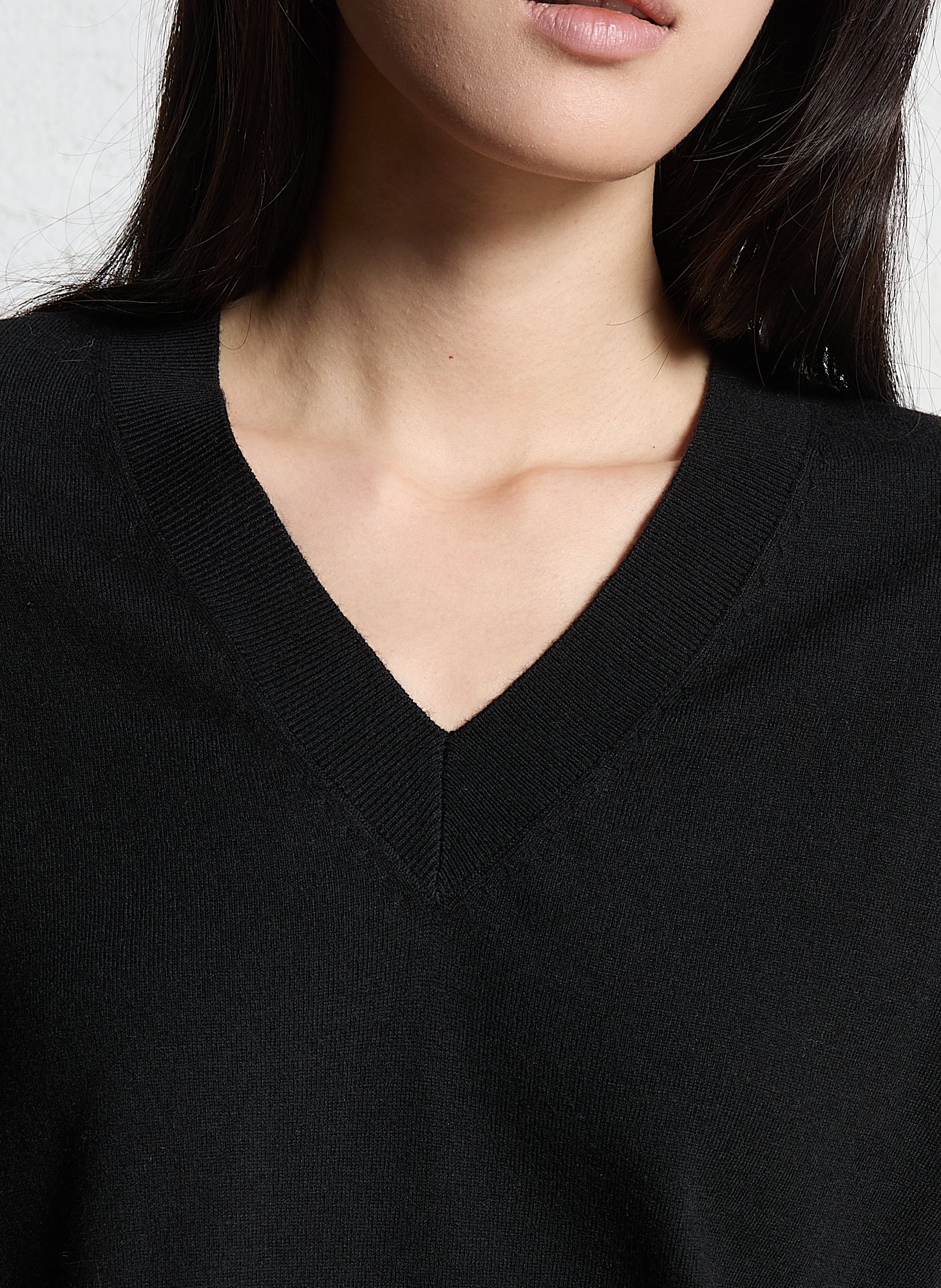 Pull droit col V en maille mélangée MAISON 123 Noir