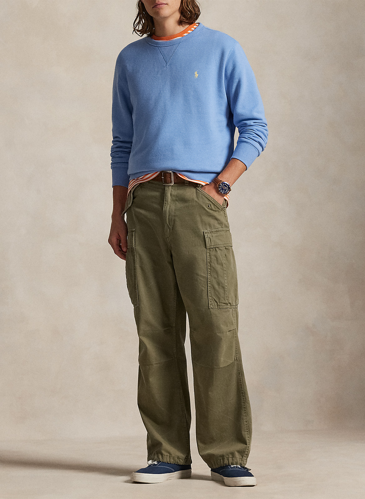 Sweat col rond regular-fit en coton molletonné avec Pony player POLO RALPH LAUREN Bleu