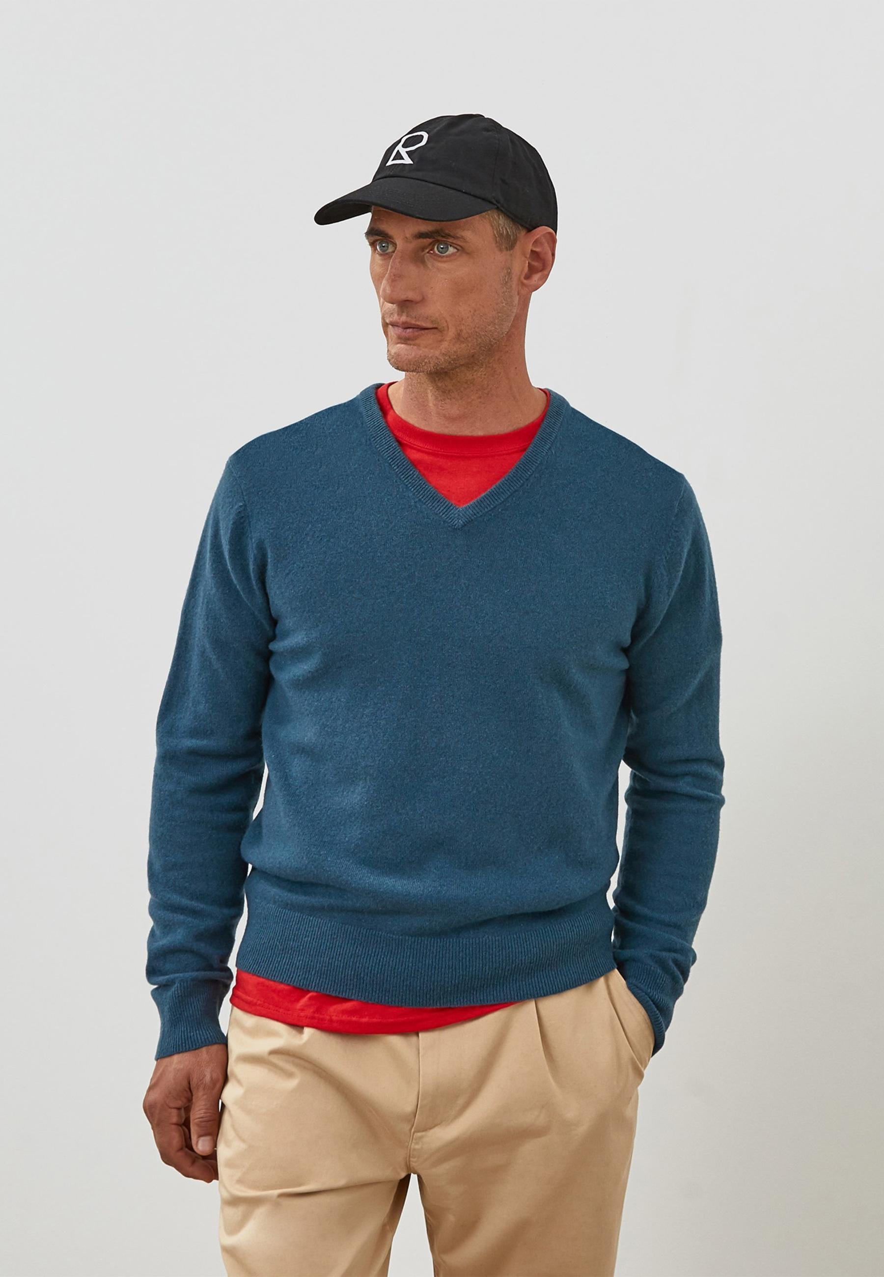 Men's V-neck cashmere sweater RODIER Blue
