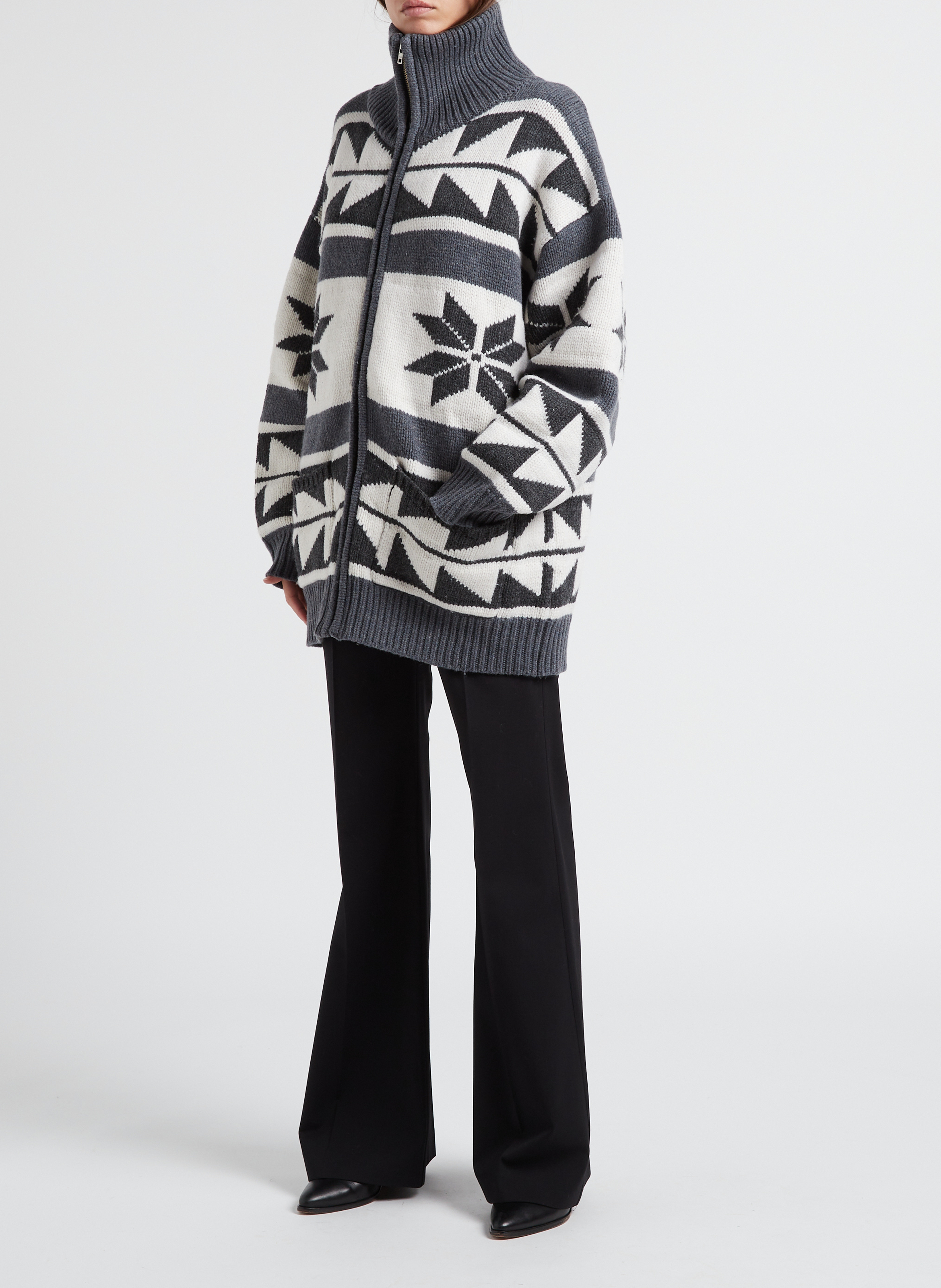 Printed high-neck wool cardigan MARGAUX LONNBERG Grey