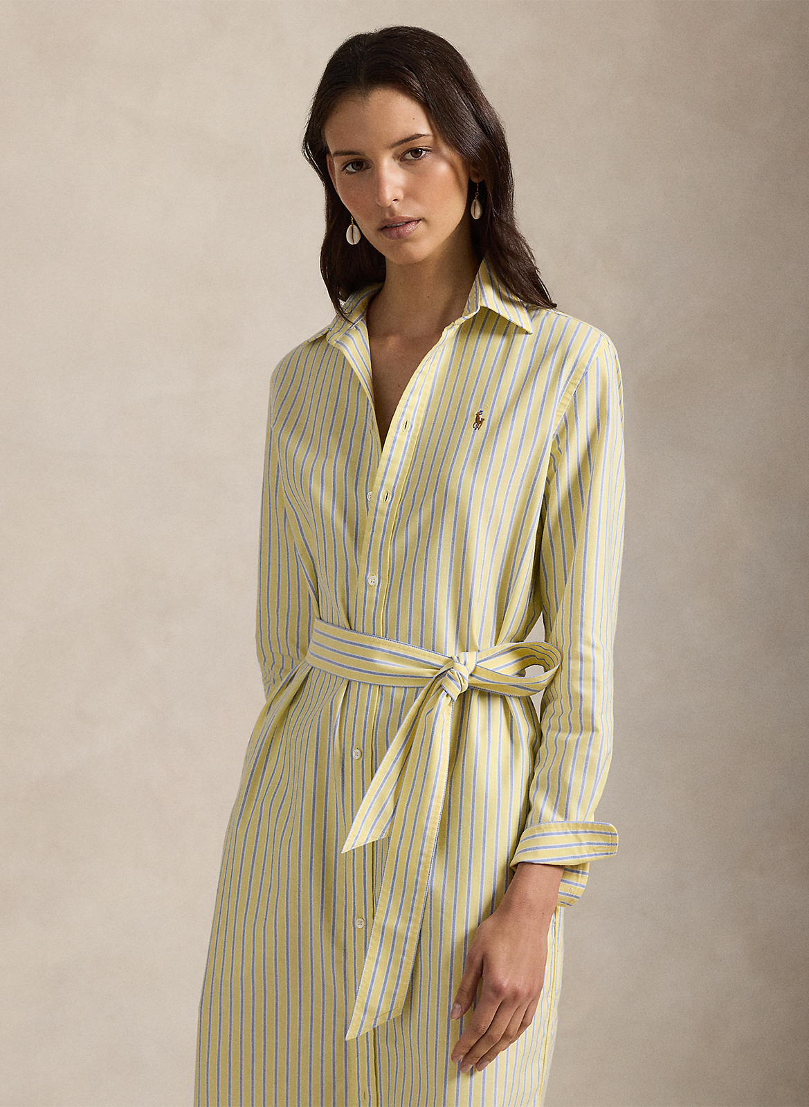 Halflange, katoenen overhemdjurk met ceintuur POLO RALPH LAUREN Geel