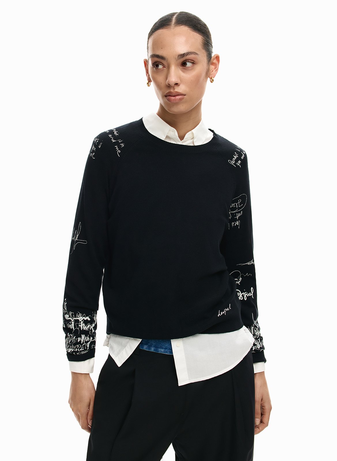 Tee-shirt col bateau droit imprimé DESIGUAL Noir