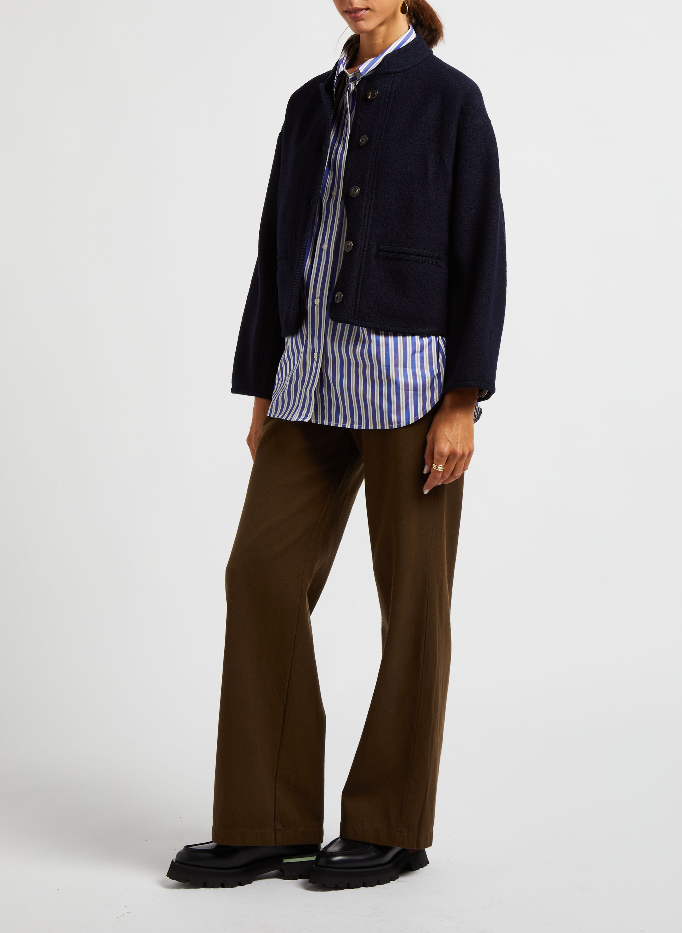 Pantalon large en laine et coton  POMANDERE Vert