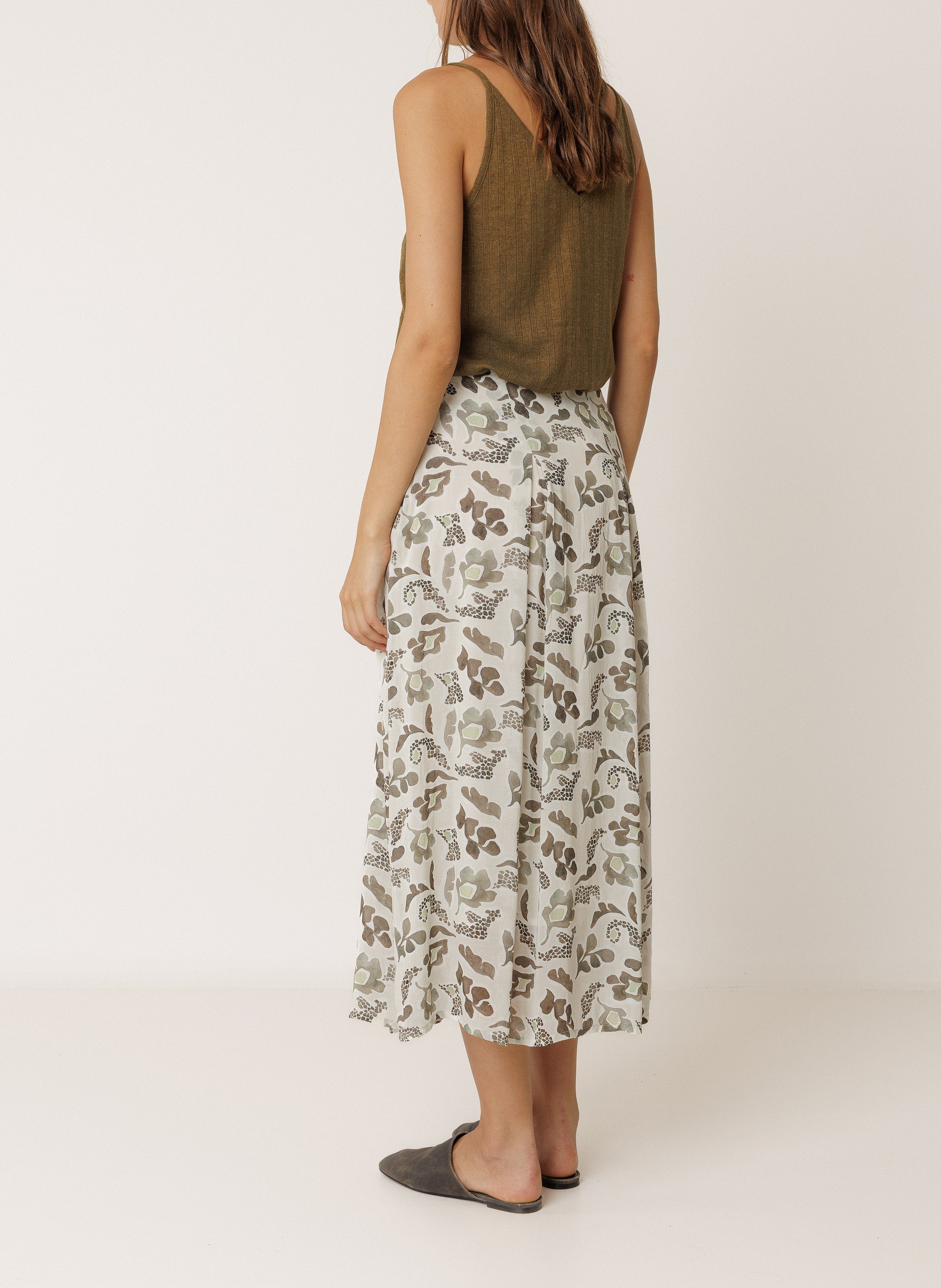 Uitlopende rok met hoge taille en print INDI & COLD Kaki