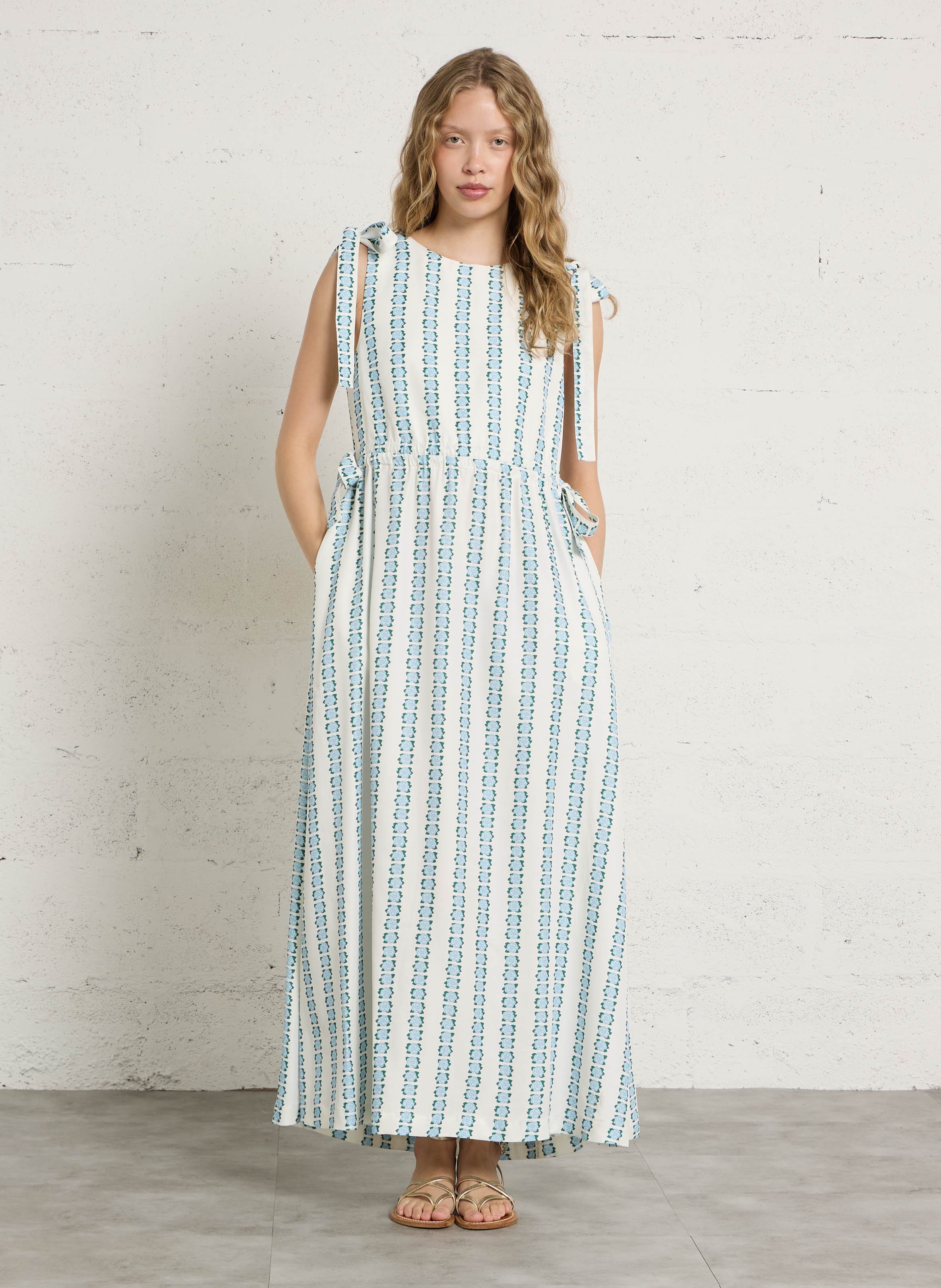 Long printed round-neck dress THE TINY BIG SISTER White